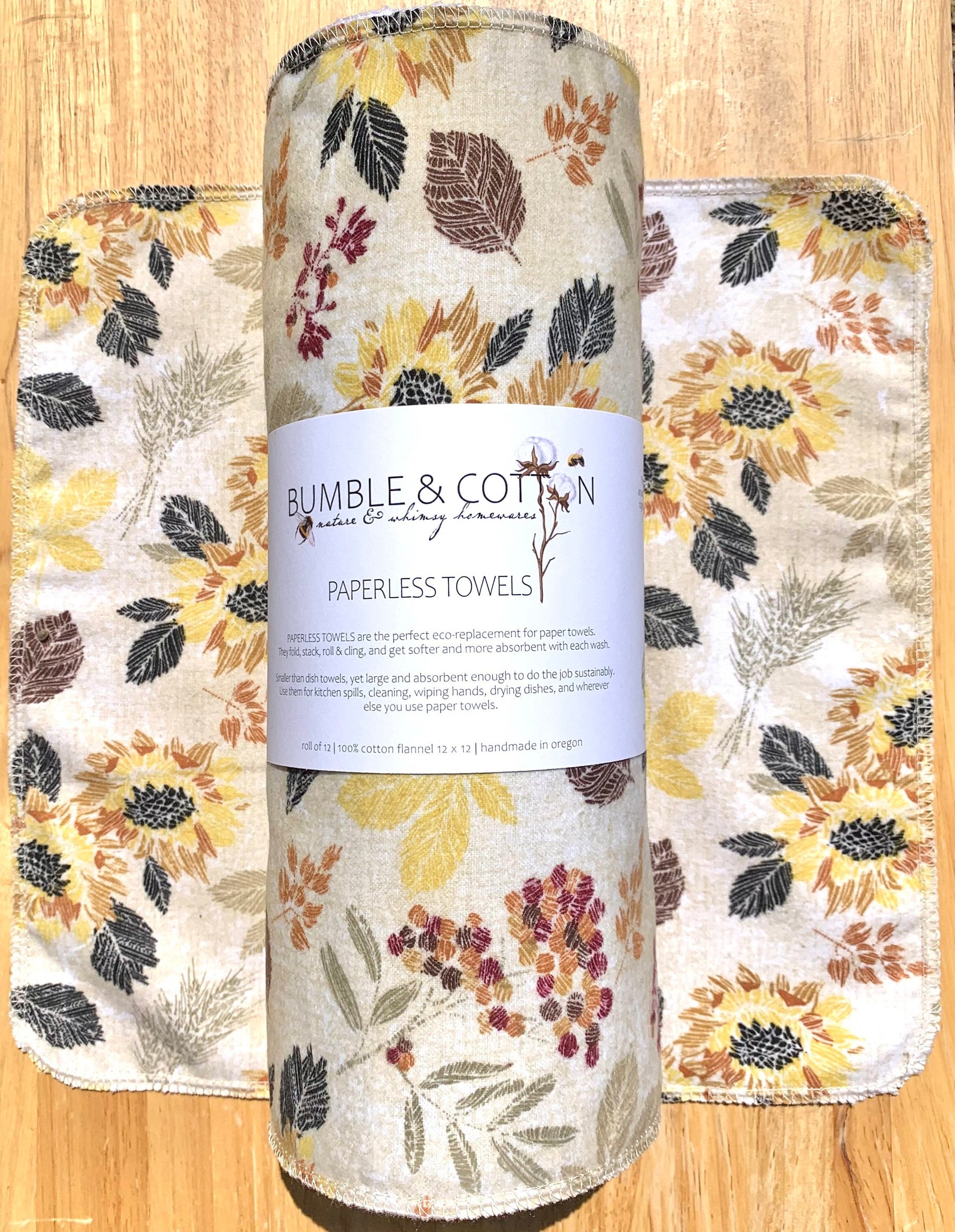 Sunflowers & Greens Paperless Towels || Unpaper Towels || Eco Kitchen Botanical Gift || Cloth Napkins 12x12 Sheets