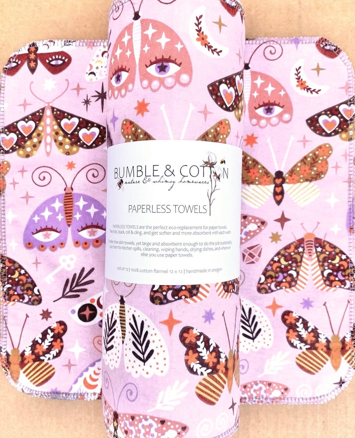 Dragonflies & Butterflies Paperless Towels || Unpaper Towels || Eco Sustainable Kitchen 12x12 Sheets