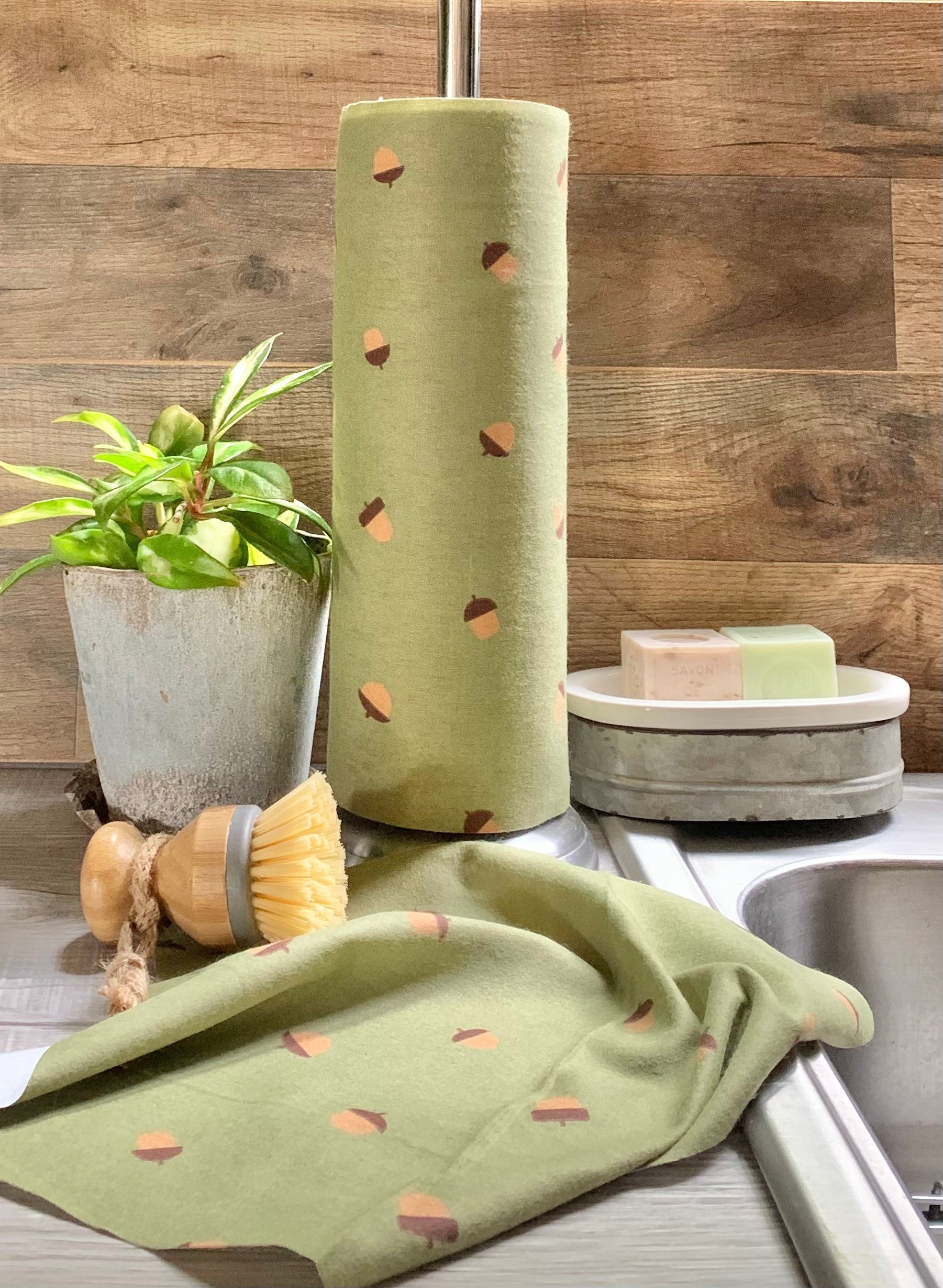 Acorns on sage green Paperless Towels || Unpaper Towels || Eco Sustainable Kitchen