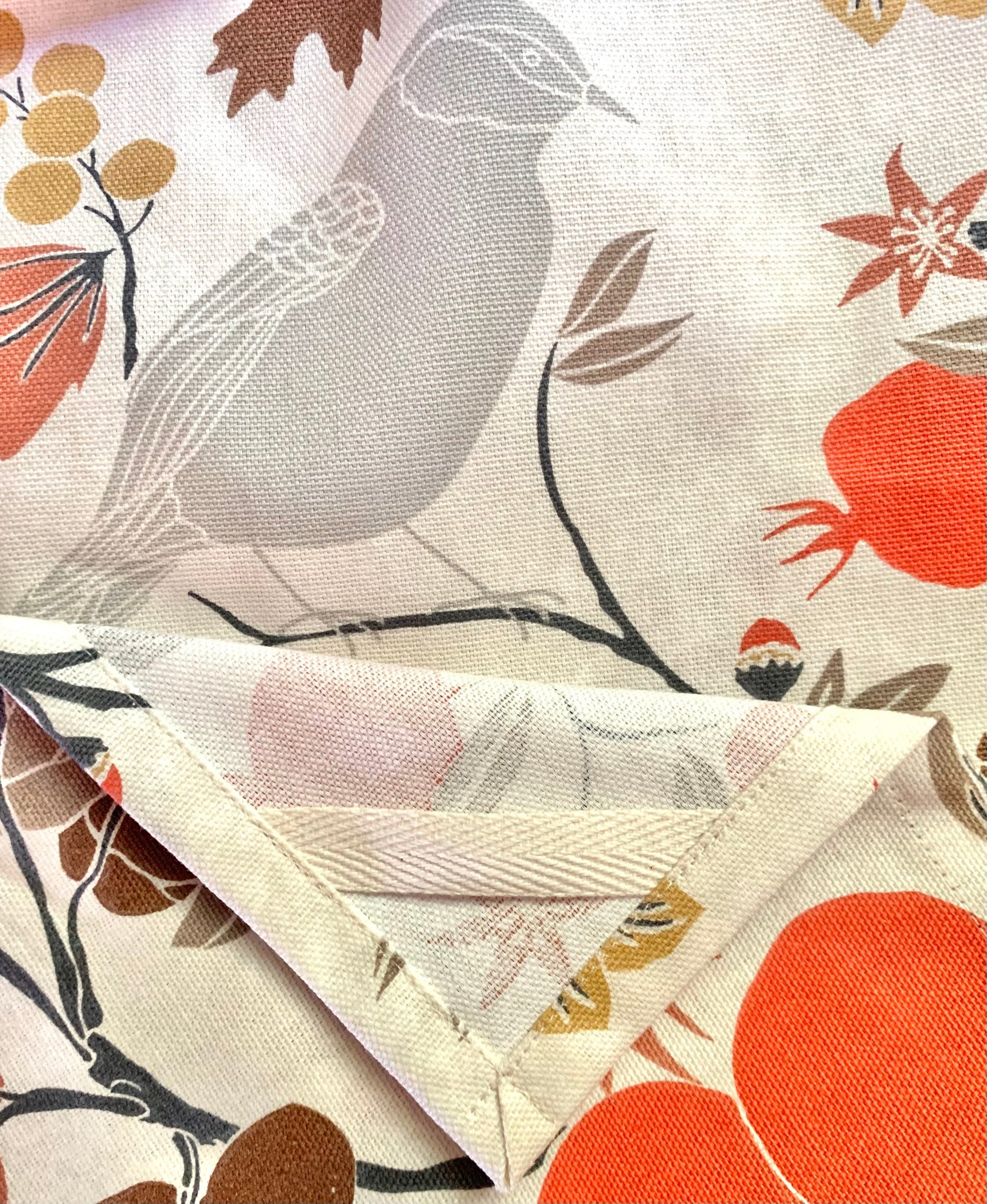 Fall Birds Leaves & Pomegranates Chef Towel || Nature Inspired Kitchen Towel