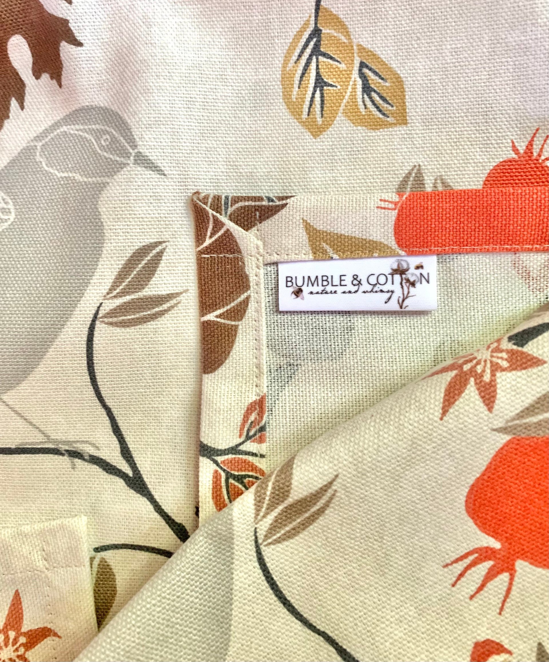 Fall Birds Leaves & Pomegranates Chef Towel || Nature Inspired Kitchen Towel