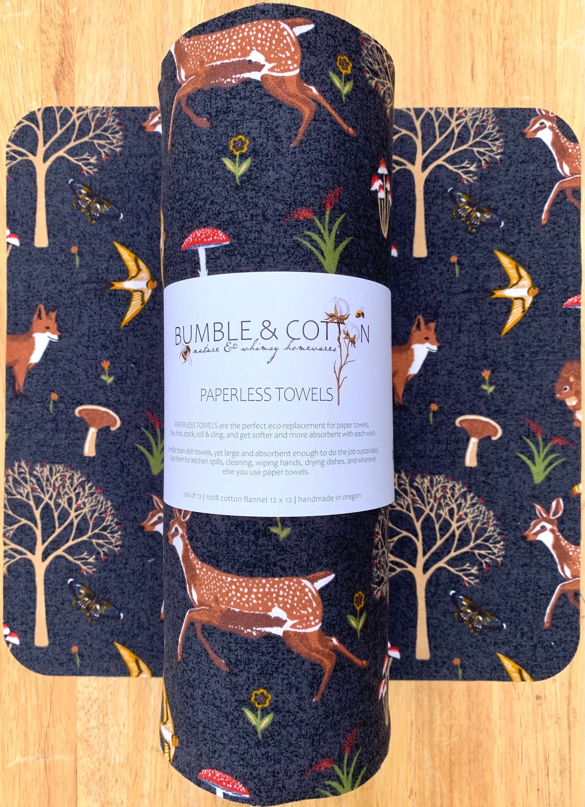 Woodland Animals Paperless Towels || Unpaper Towels || Eco Washable Paper Towels 12x12 Sheets