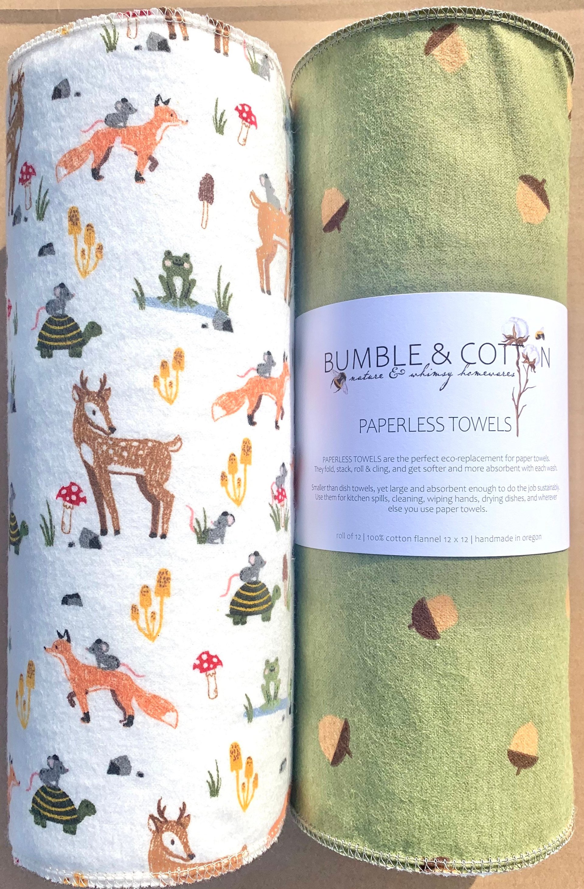Forest Animals Paperless Towels || Unpaper Towels || Eco Sustainable 12x12 Sheets