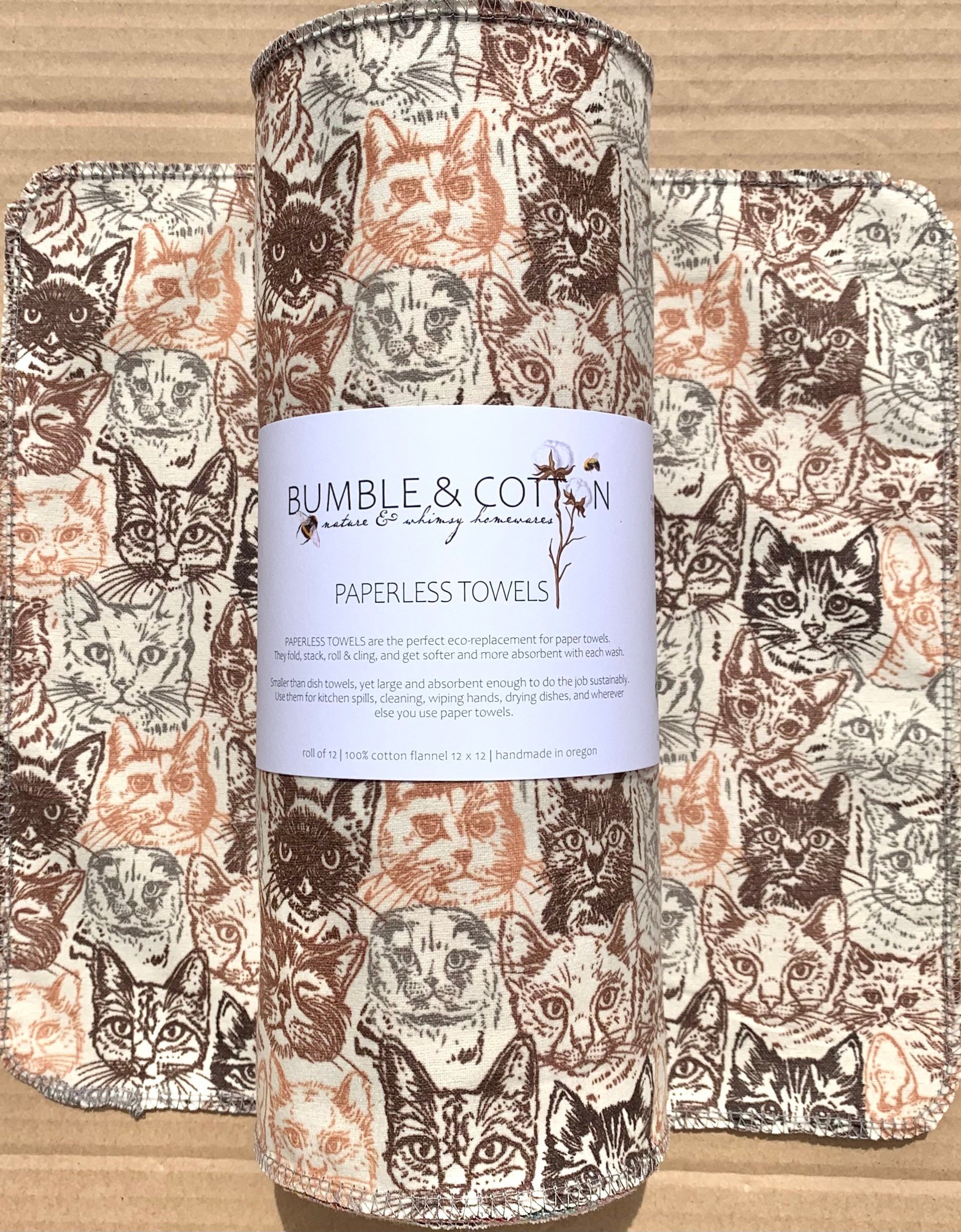 Cat Faces Paperless Towels || Unpaper Towels || Eco Kitchen Gift 12x12 Sheets