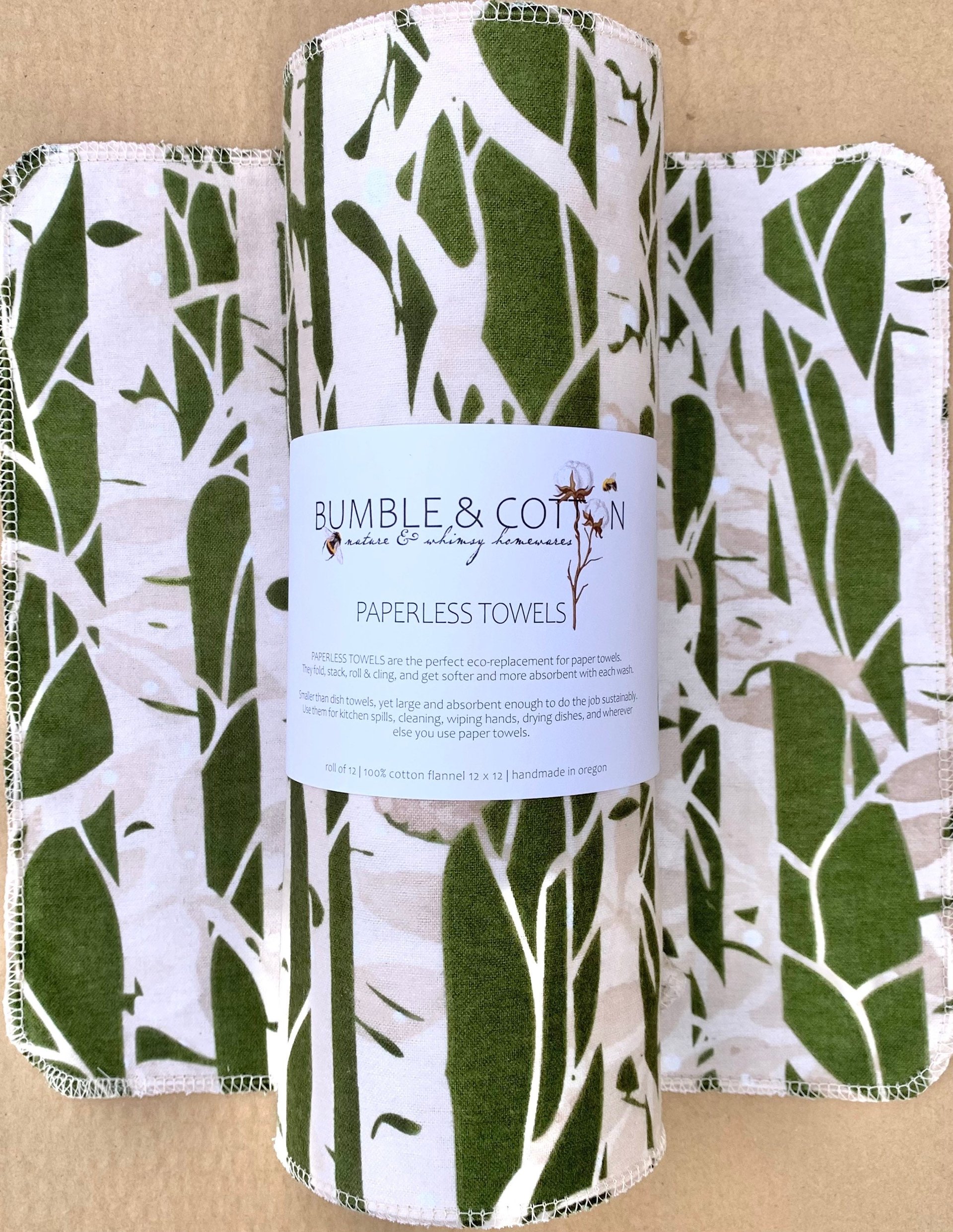 Trees Paperless Towels || Unpaper Towels || Eco Kitchen Gift Botanical || 12x12 Sheets