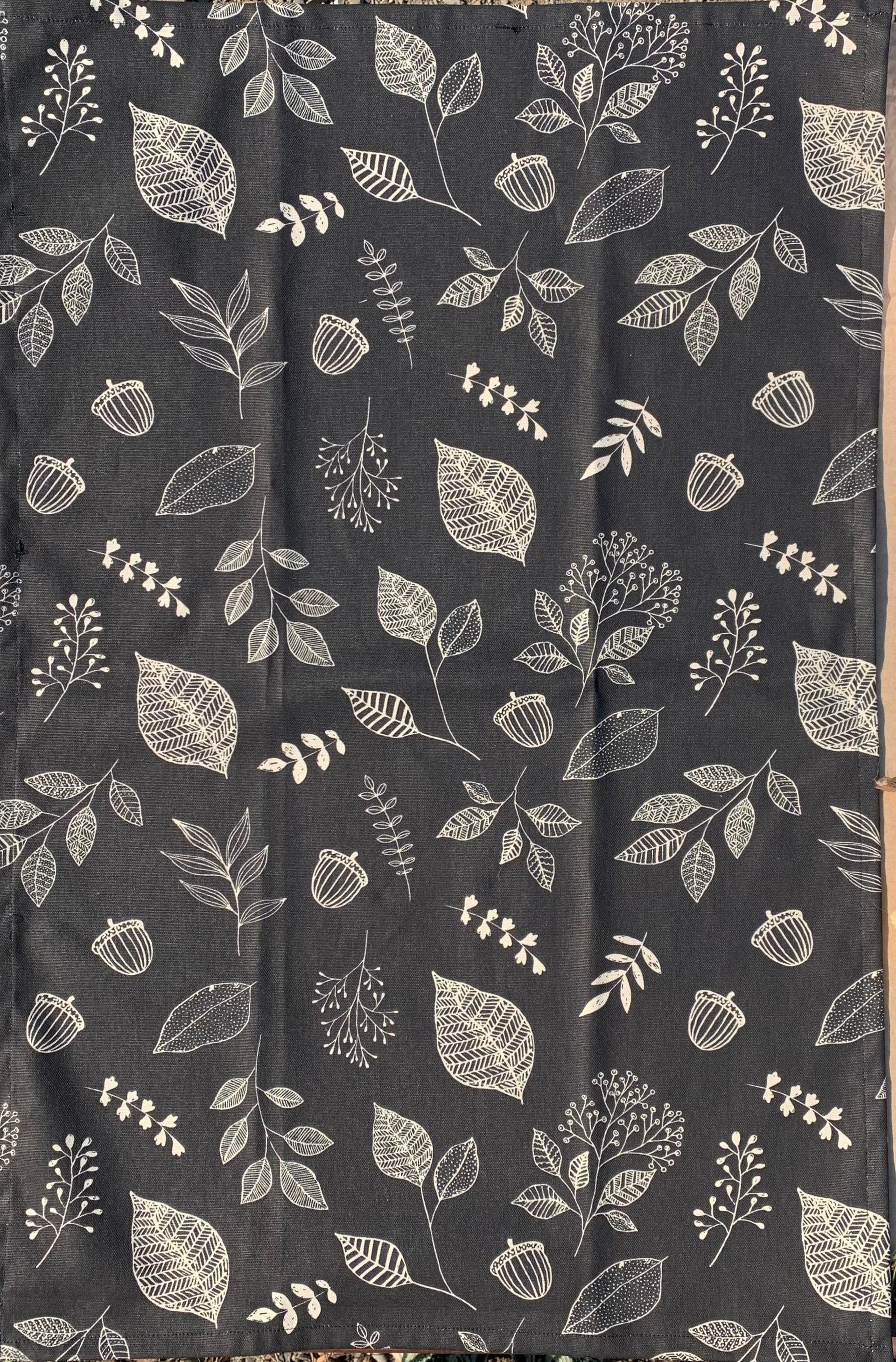 Leaves•Sprigs&Acorns on Black Chef Towel || Nature Inspired Kitchen Towel