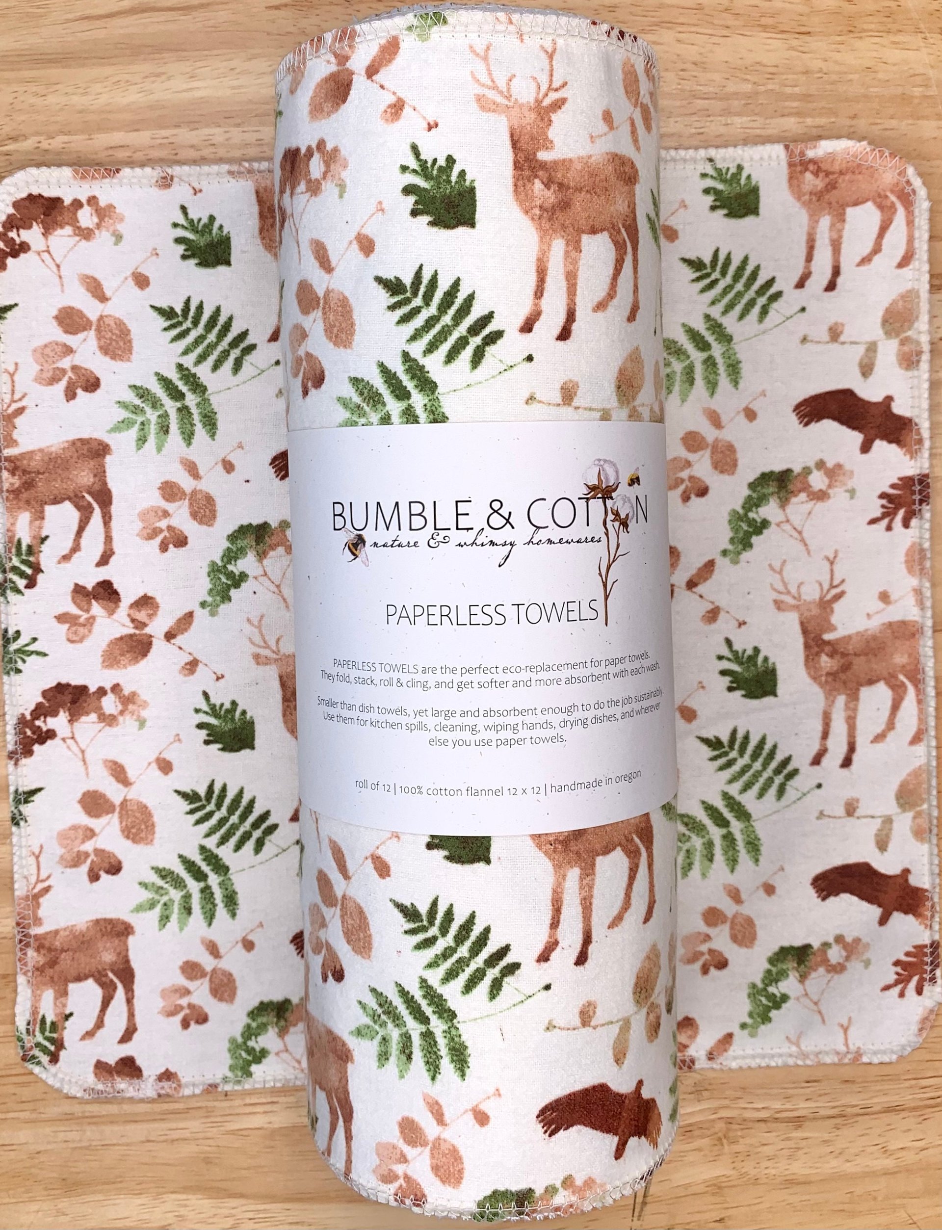 Wildlife & Ferns Paperless Towels || Unpaper Towels || Zero-Waste Kitchen Gift || 12x12 Sheets