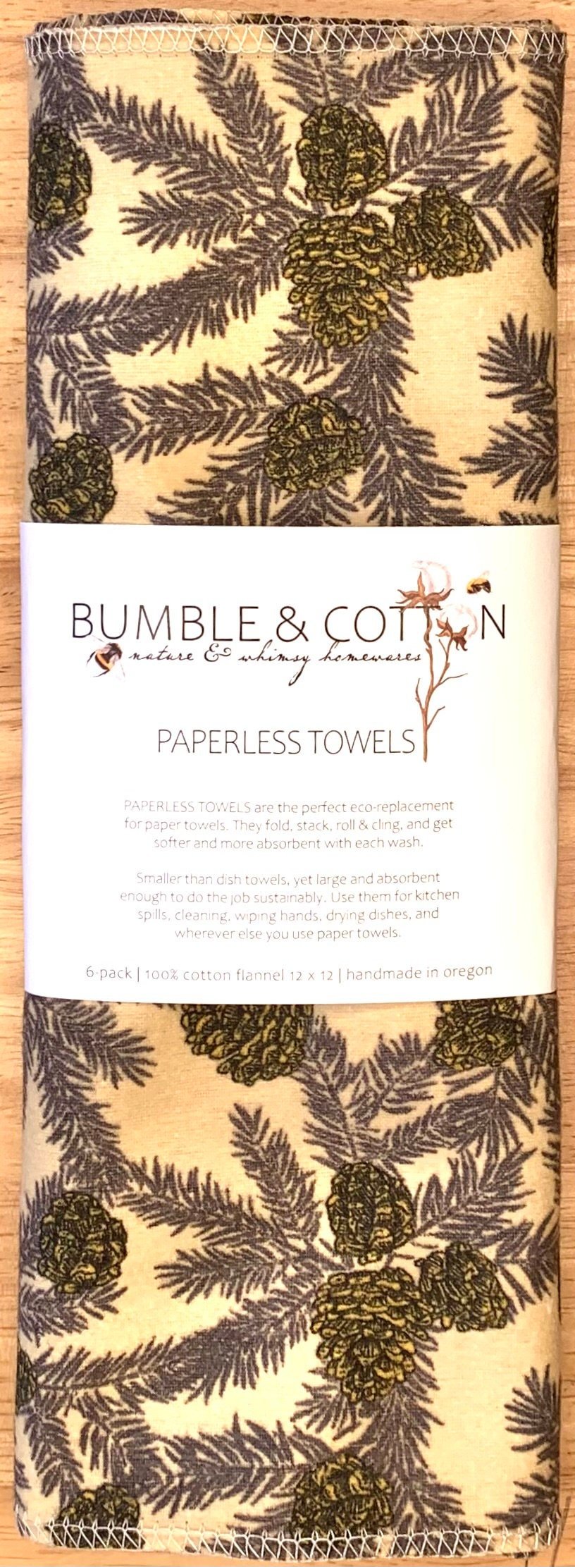 Pinecones & Branches 12x12 Paperless Towels || Unpaper Towels || Eco Kitchen Botanical Gift