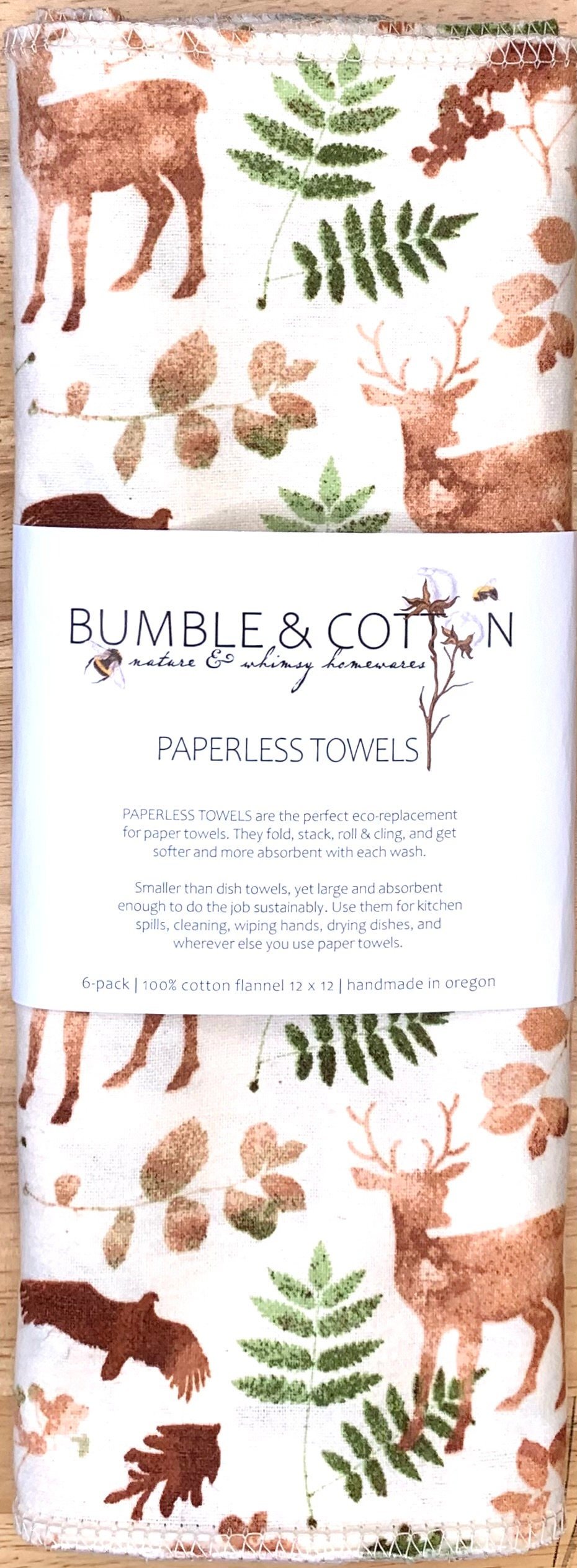 Wildlife & Ferns Paperless Towels || Unpaper Towels || Zero-Waste Kitchen Gift || 12x12 Sheets