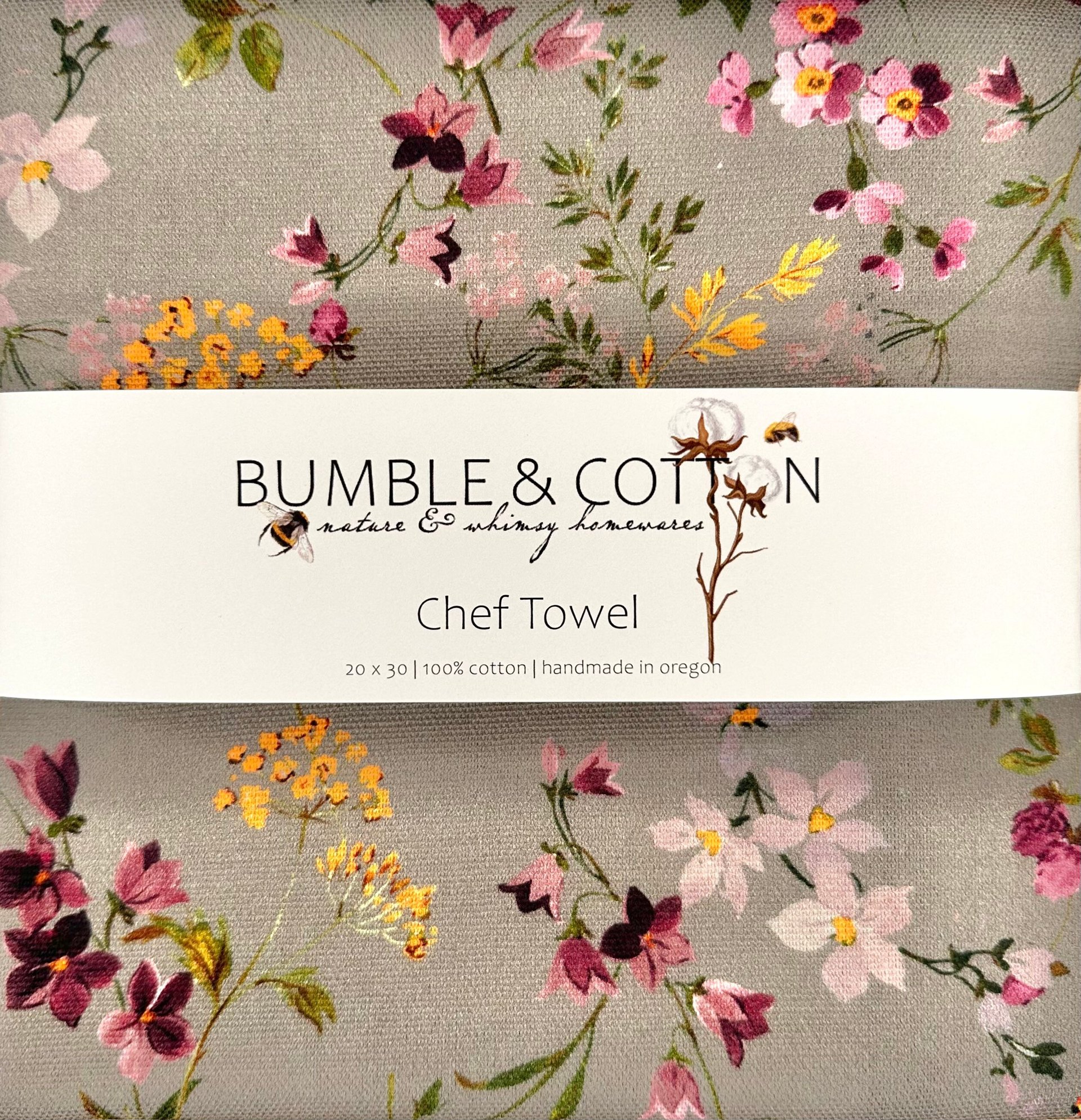 Wildflowers on Grey Chef Towel || Nature Inspired Kitchen Towel