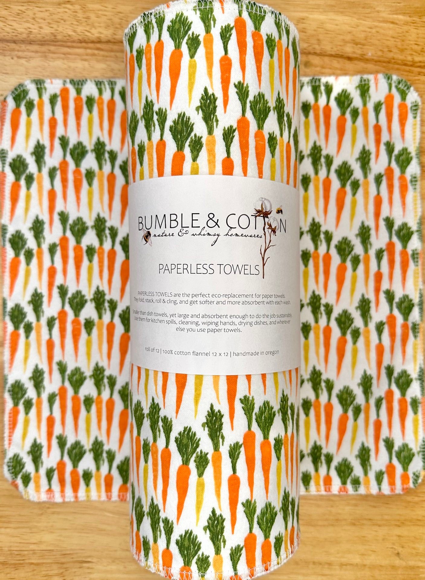 Paperless Towels Spring Trio Bunnies & Veggies || Unpaper Towels || Eco-Kitchen Zero Waste Gifts 12x12 Sheets