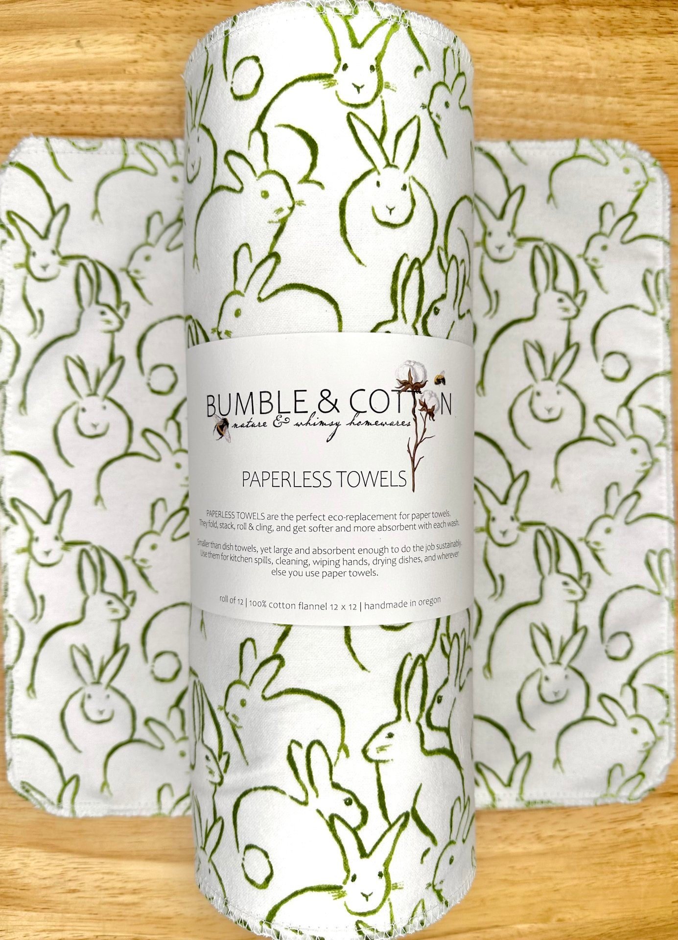 Paperless Towels Spring Trio Bunnies & Veggies || Unpaper Towels || Eco-Kitchen Zero Waste Gifts 12x12 Sheets