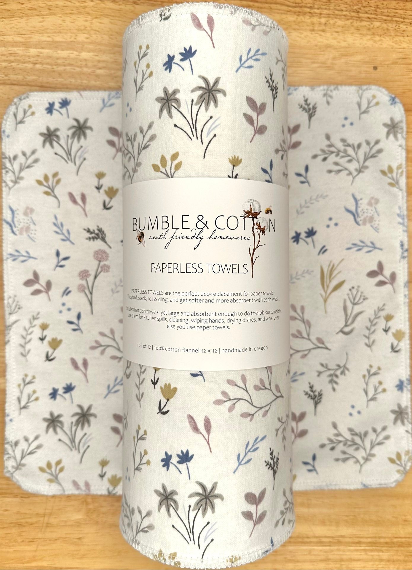Paperless Towels Sprigs & Leaves 12x12 Sheets || Unpaper Towels || Eco Kitchen Botanical Gift || Sustainable Kitchen