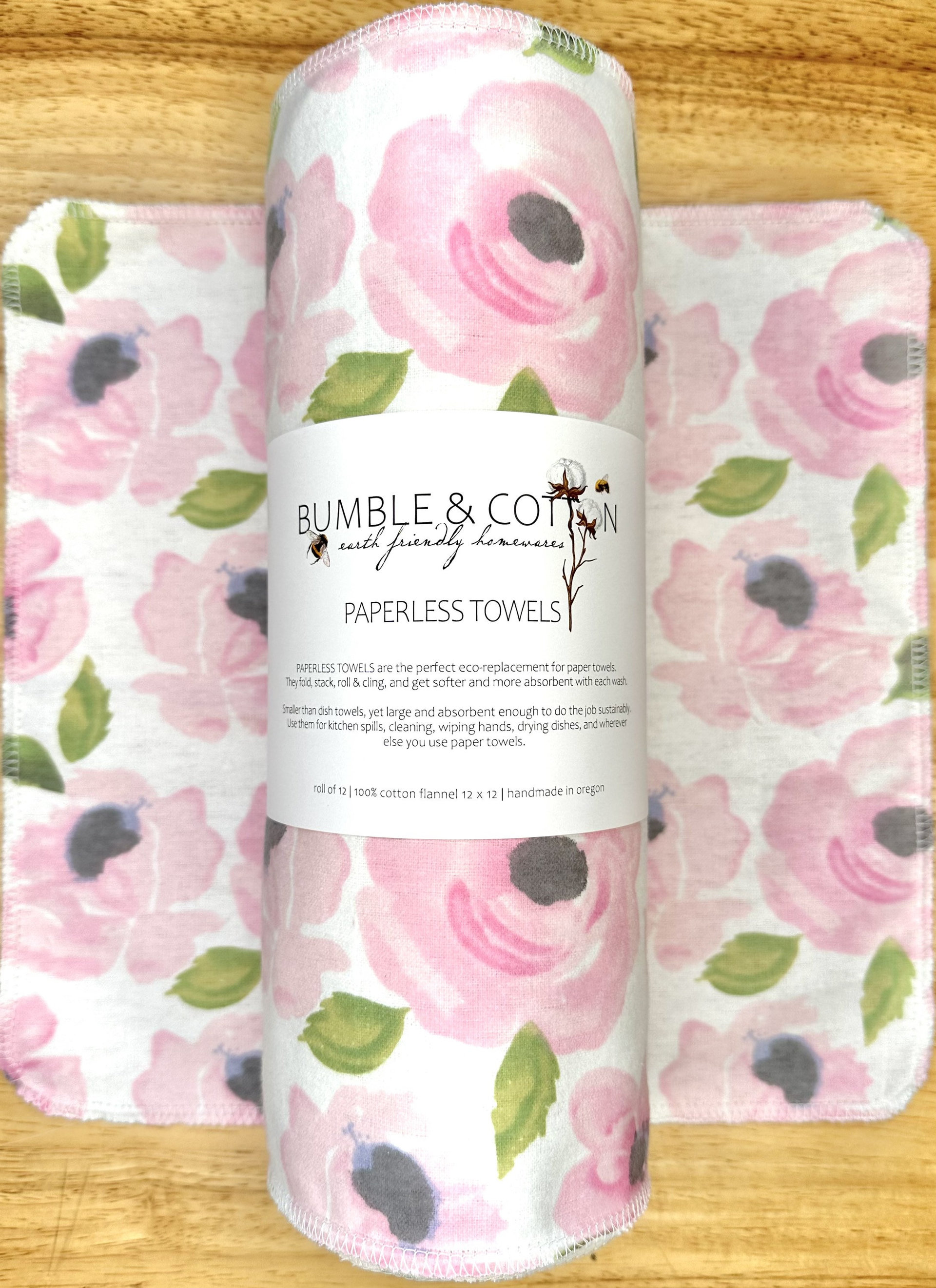 Pink Flowers Paperless Towels || Unpaper Towels Flowers || Zero-Waste || Cloth Napkins 12x12 Sheets