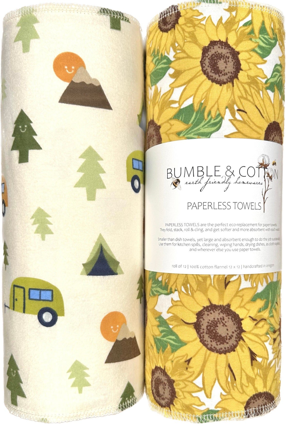 Summer Trio Paperless Towels Sunflowers & Nature || Unpaper Towels || Eco-Kitchen Zero Waste 12x12 Sheets