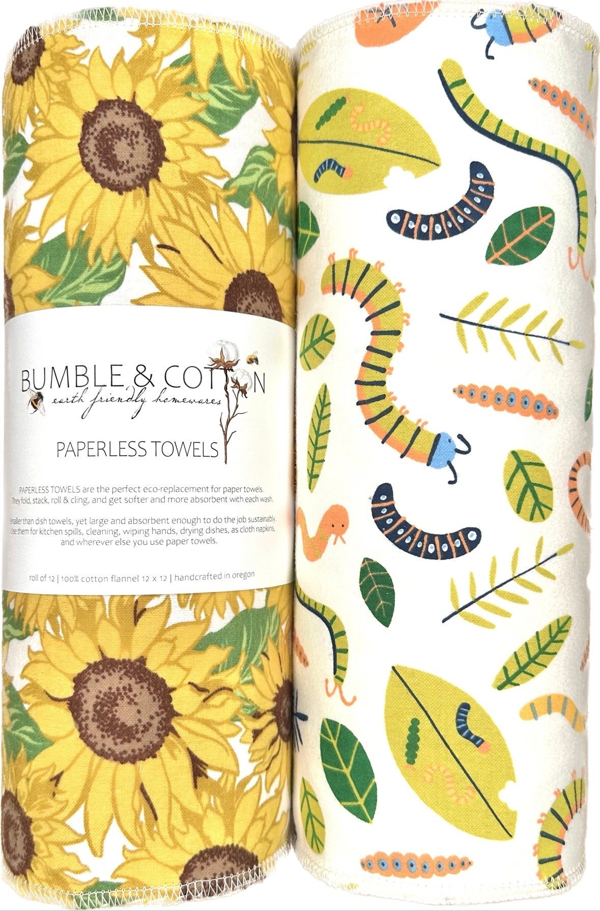 Summer Trio Paperless Towels Sunflowers & Nature || Unpaper Towels || Eco-Kitchen Zero Waste 12x12 Sheets
