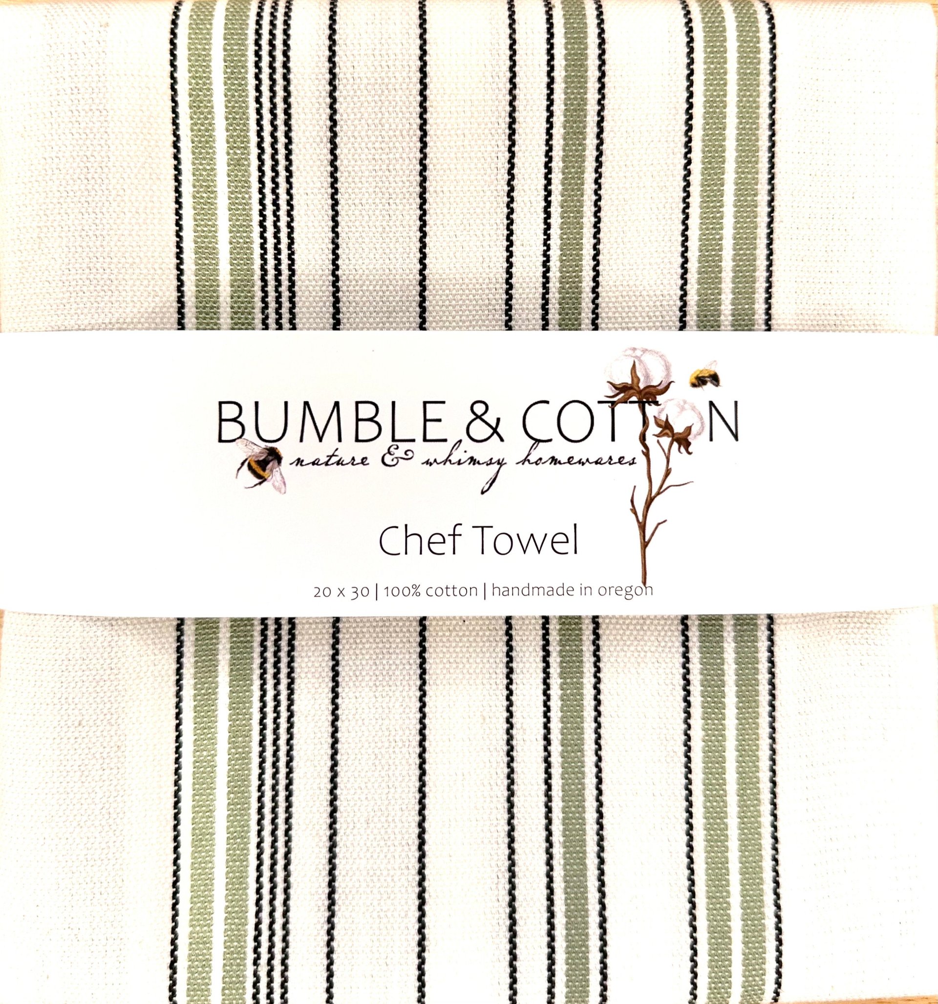 Woven Sage Stripes Chef Towel || Nature Inspired Kitchen Towel