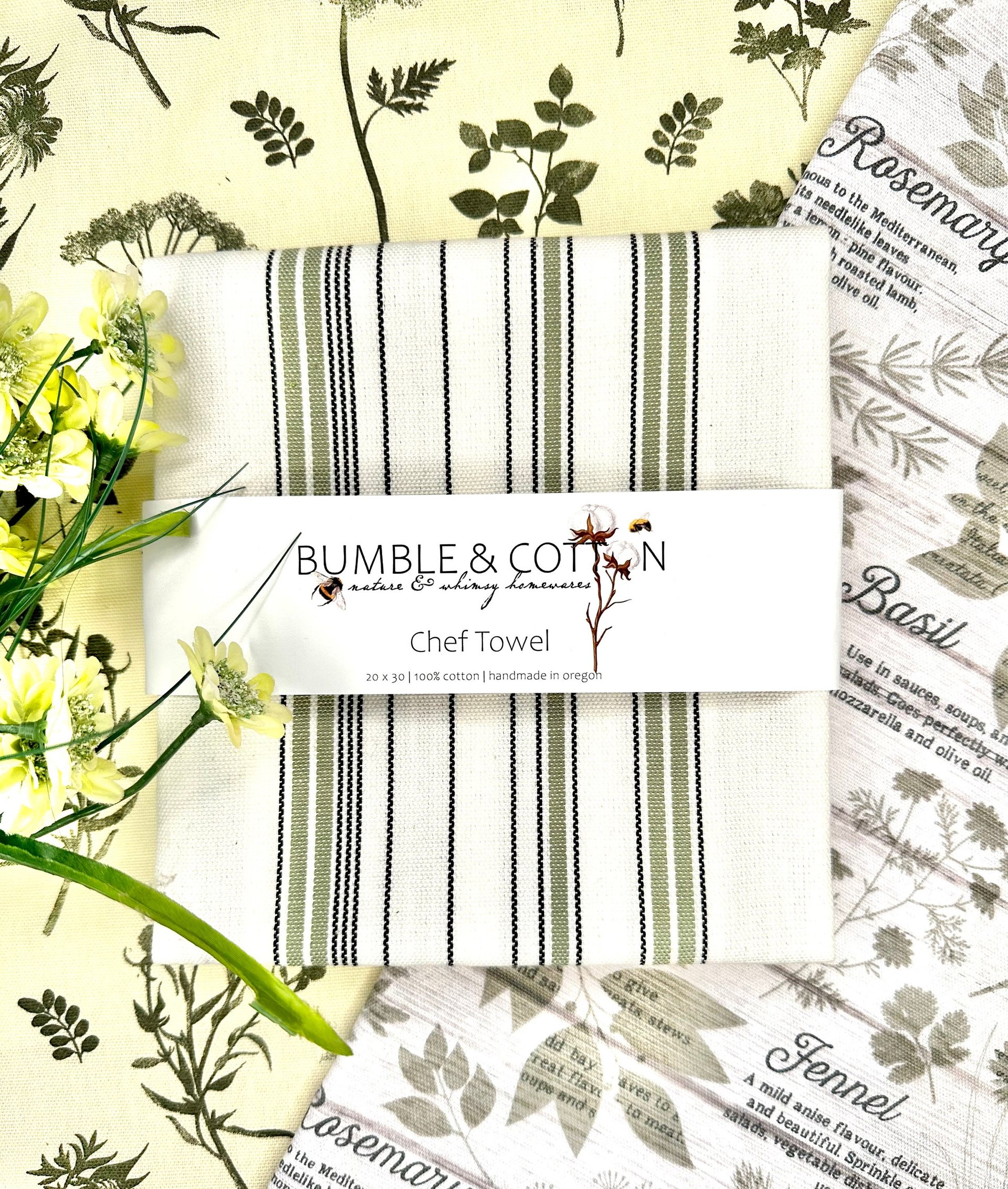 Woven Sage Stripes Chef Towel || Nature Inspired Kitchen Towel