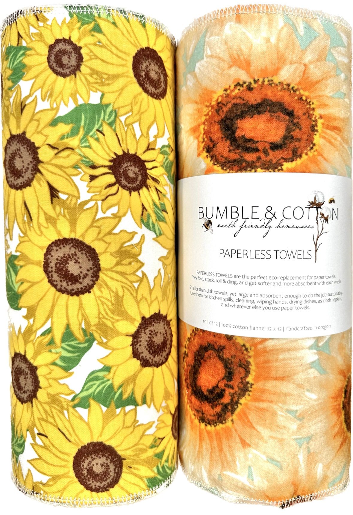 Sunflower Trio Paperless Towels || Unpaper Towels || Eco Kitchen Gift 12x12 Sheets || Sunflower Gift for her