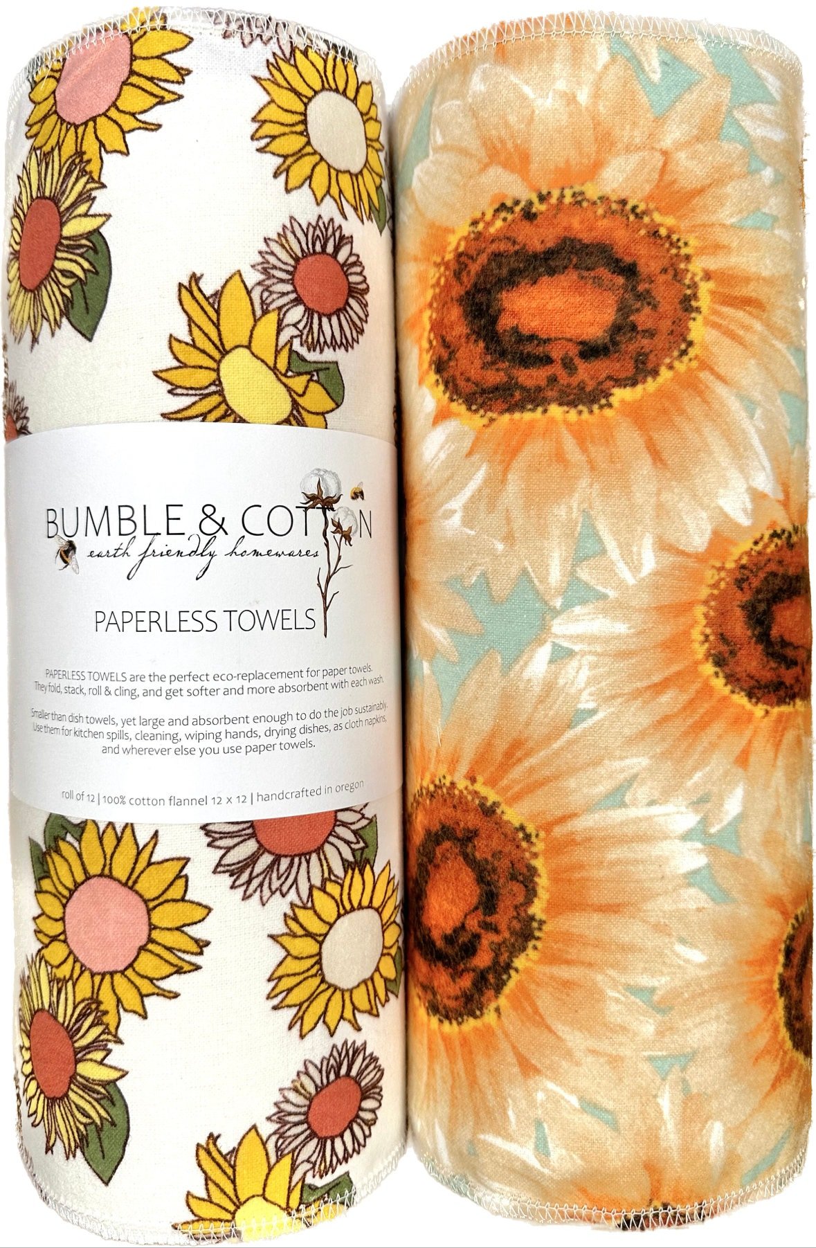 Sunflower Trio Paperless Towels || Unpaper Towels || Eco Kitchen Gift 12x12 Sheets || Sunflower Gift for her