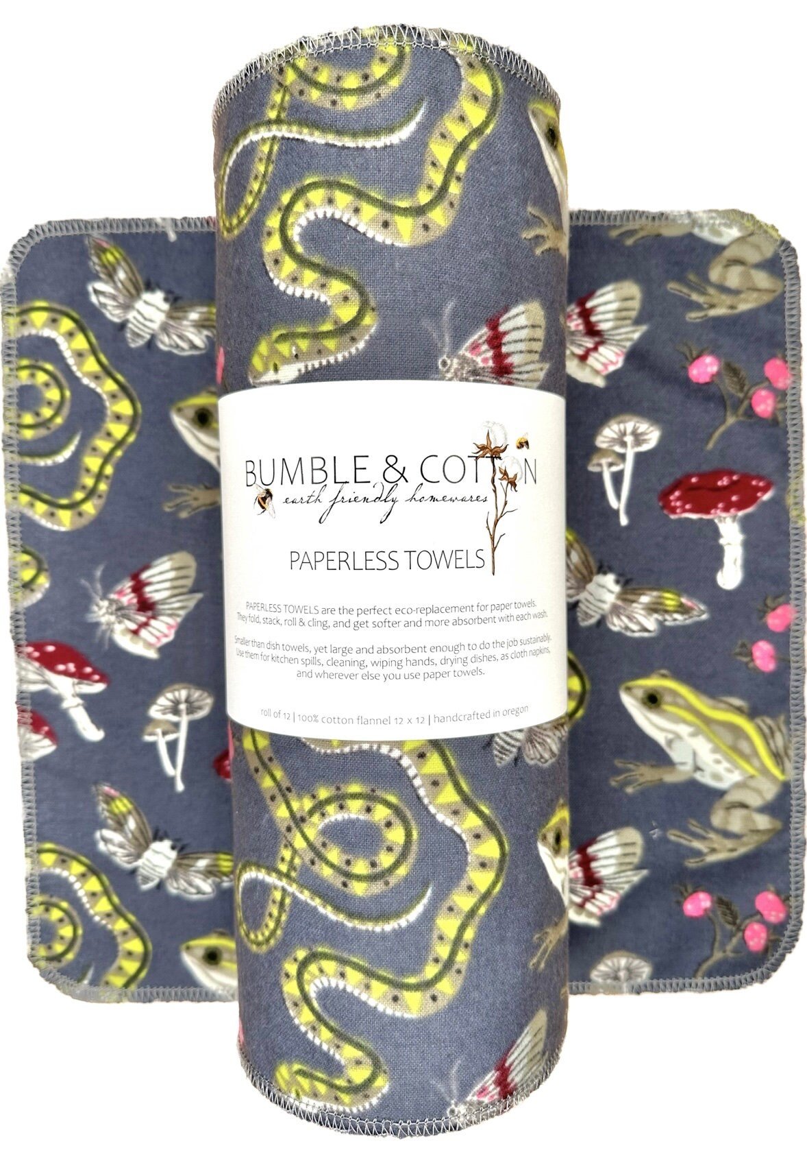 Frogs • Snakes & Mushrooms Paperless Towels || Unpaper Towels || Eco Sustainable Kitchen