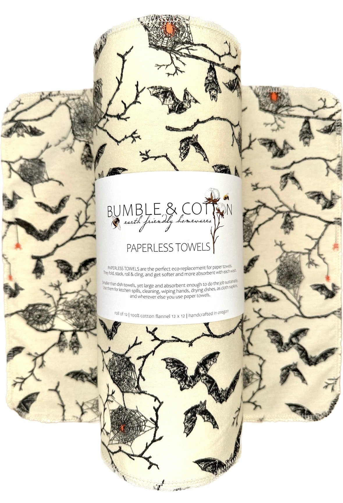 Spiderwebs & Bats Paperless Towels || Spooky Unpaper Towels || Eco Sustainable Kitchen