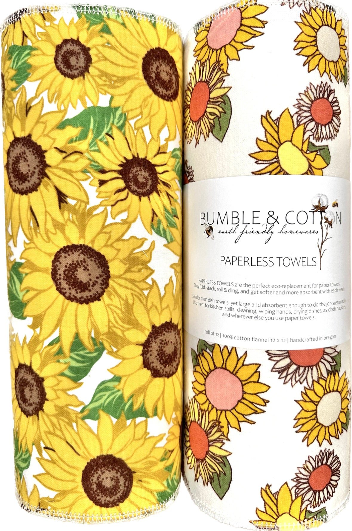 Sunflower Trio Paperless Towels || Unpaper Towels || Eco Kitchen Gift 12x12 Sheets || Sunflower Gift for her