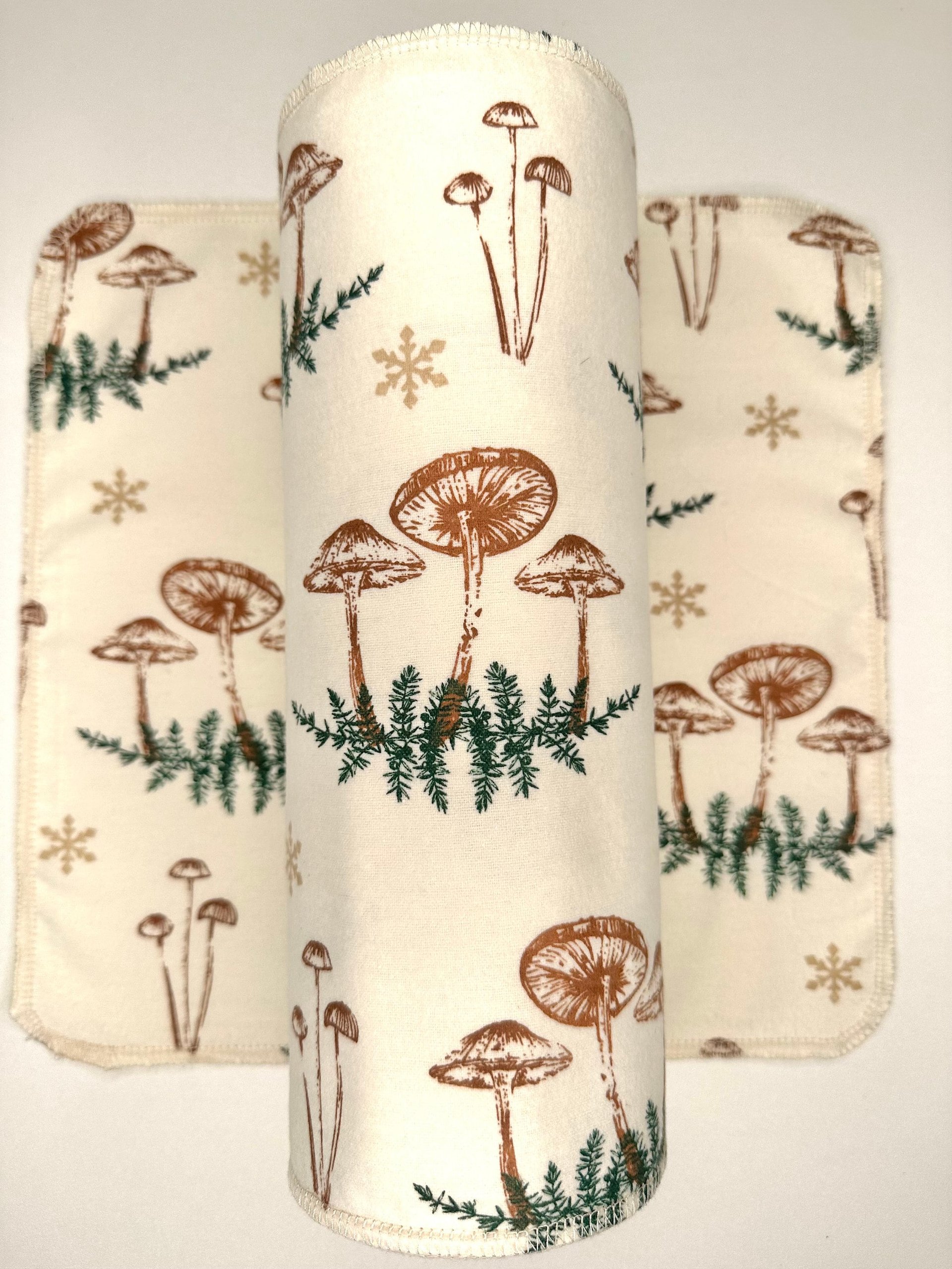Mushrooms & Green Pine Branches Paperless Towels || Unpaper Towels || Zero Waste Kitchen