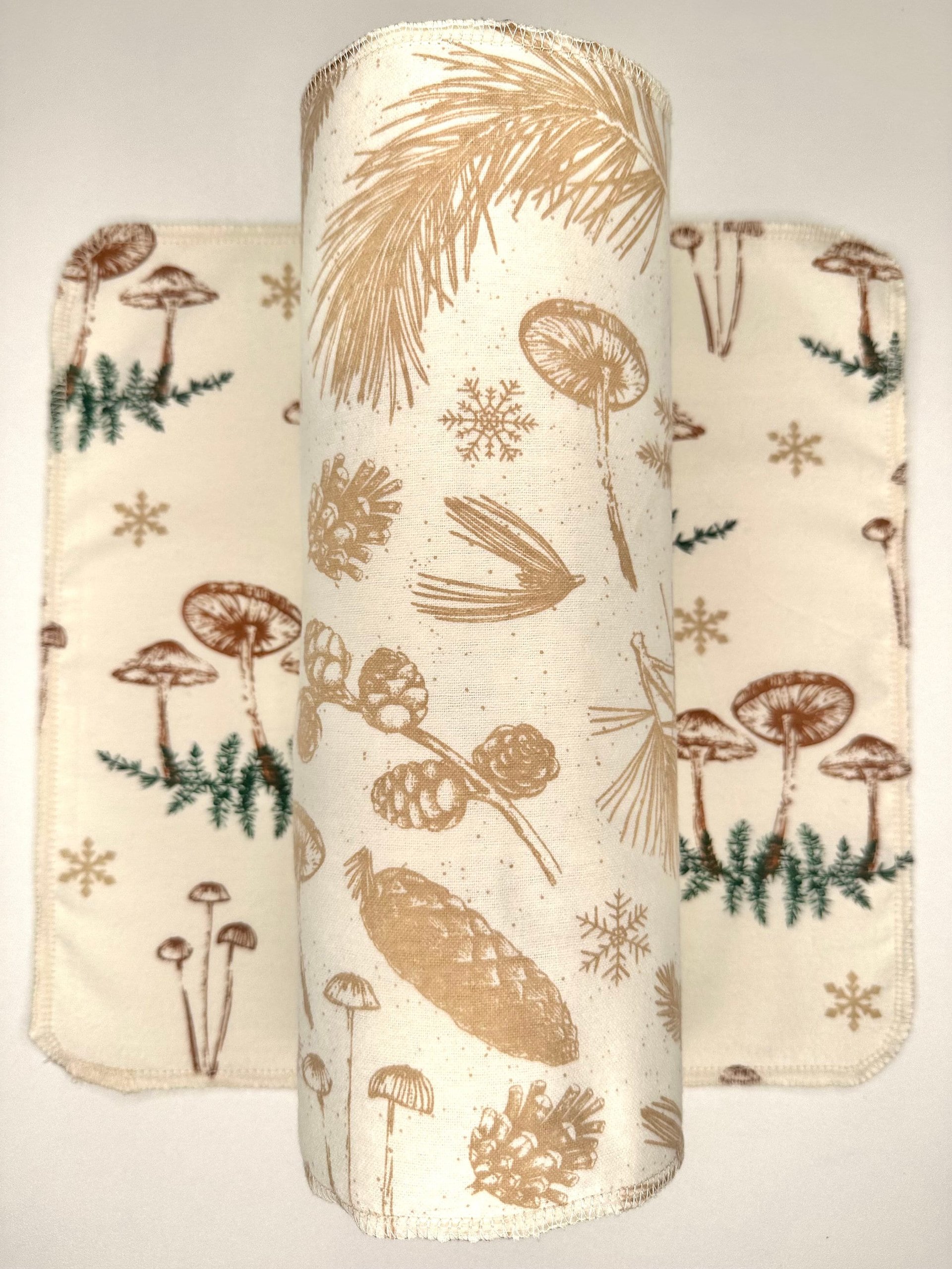 Mushrooms & Pine Branches Paperless Towels || Unpaper Towels || Eco Sustainable Zero Waste Kitchen Gifts || Cloth Napkins || 12x12 Sheets