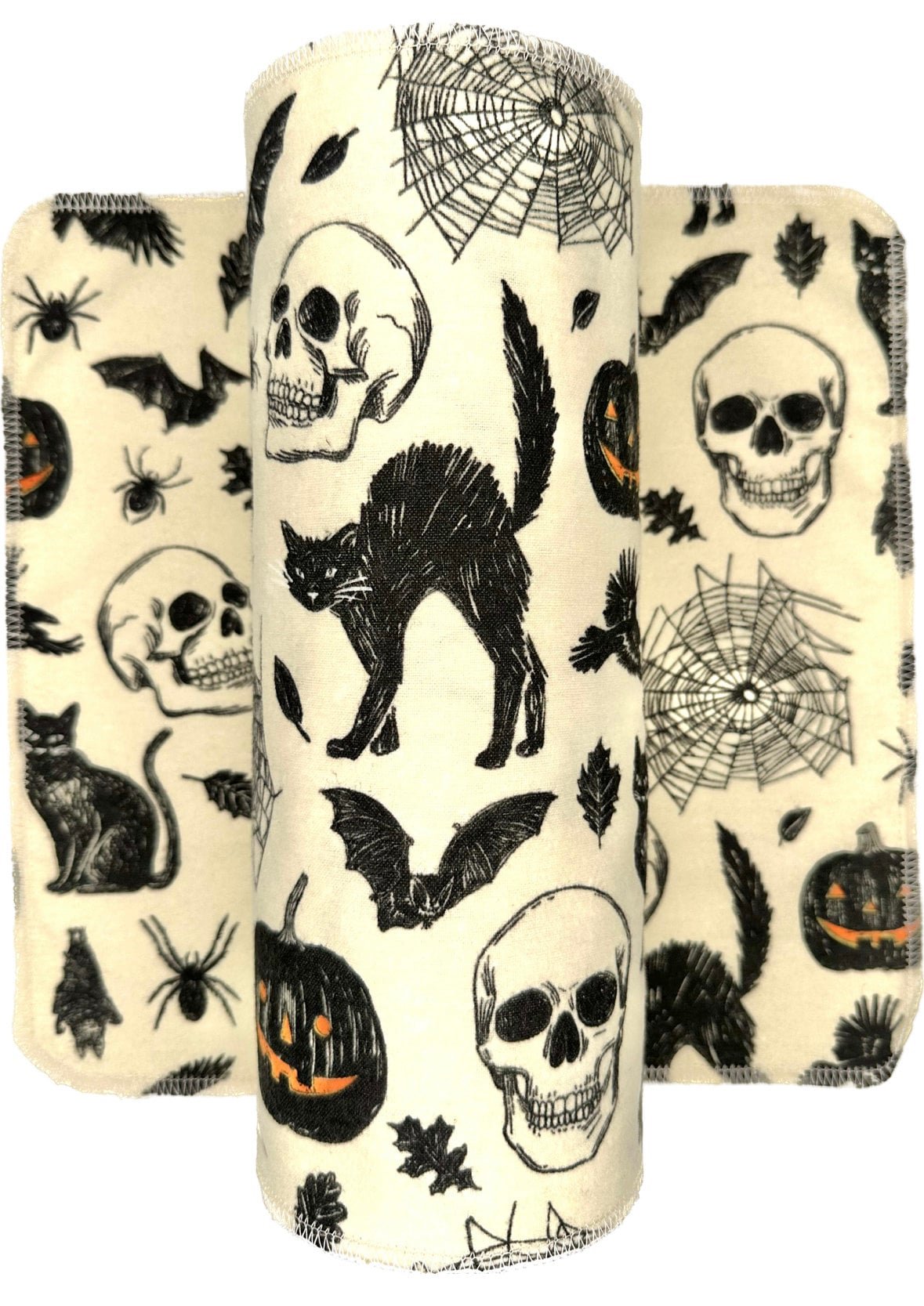 Spooky Skulls & Cats Paperless Towels || Spooky Unpaper Towels || Halloween Eco Sustainable Kitchen