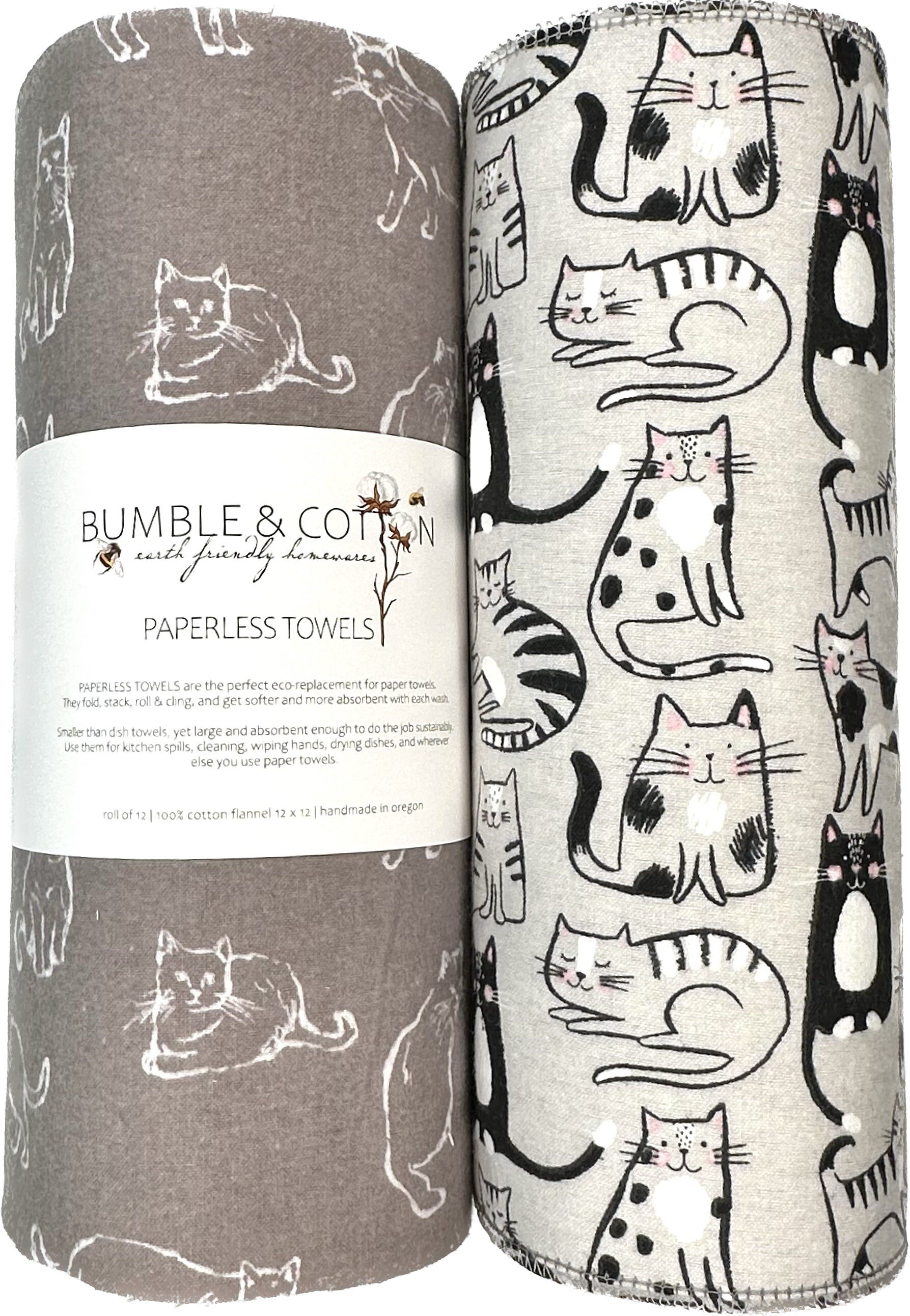 Cat Trio Paperless Towels || Unpaper Towels || Eco Kitchen Gift 12x12 Sheets
