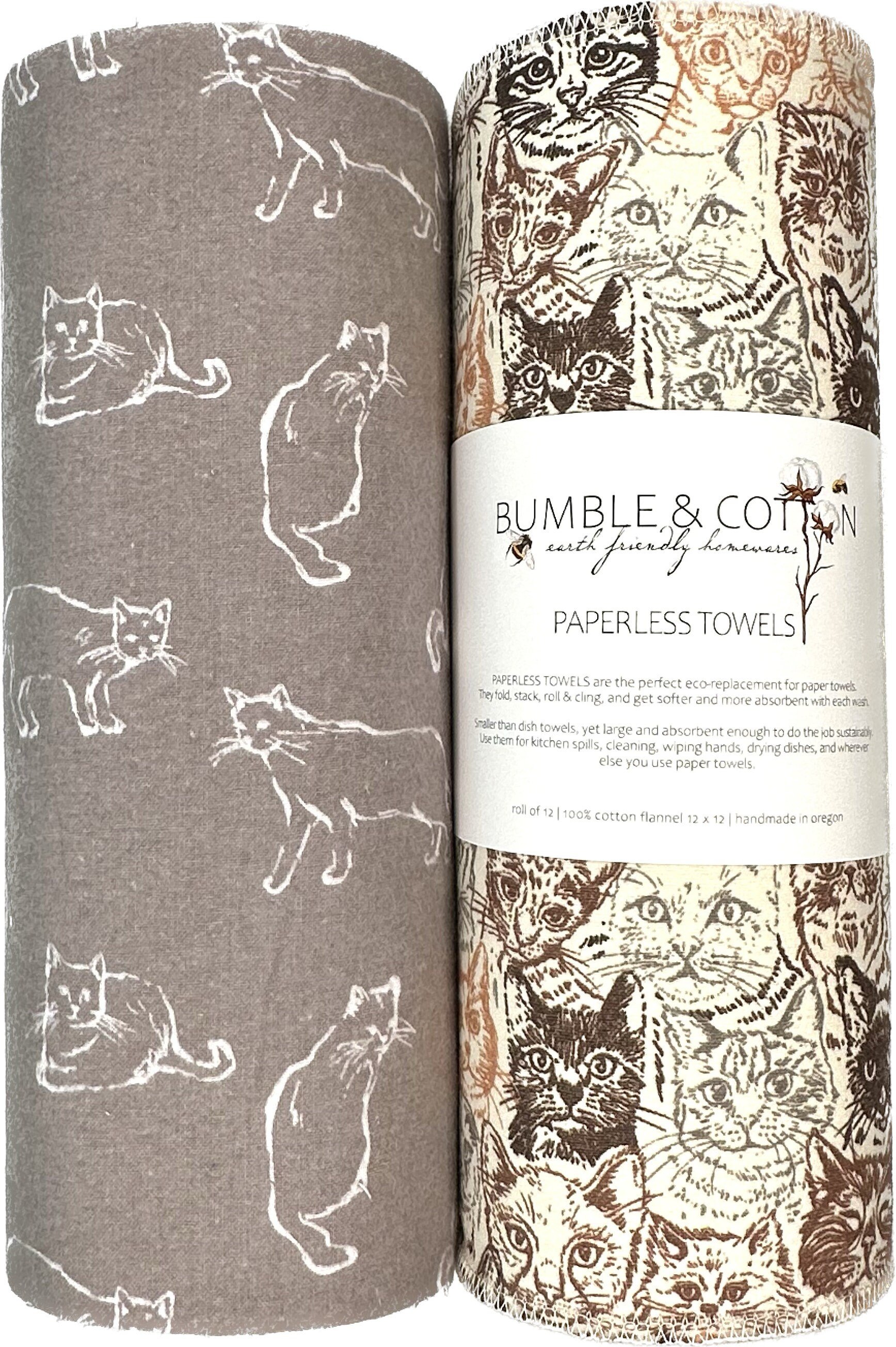 Cat Trio Paperless Towels || Unpaper Towels || Eco Kitchen Gift 12x12 Sheets