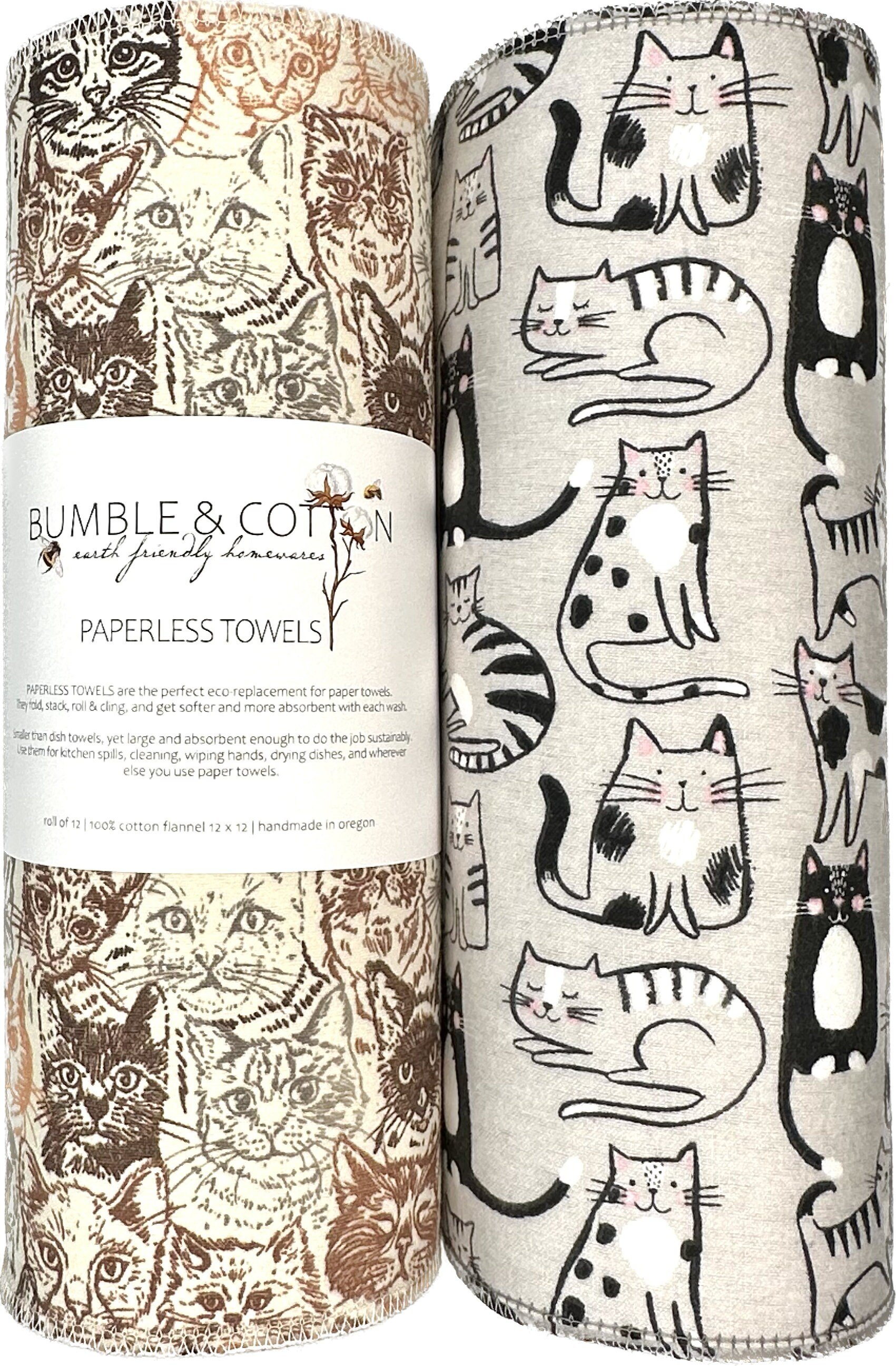 Cat Trio Paperless Towels || Unpaper Towels || Eco Kitchen Gift 12x12 Sheets