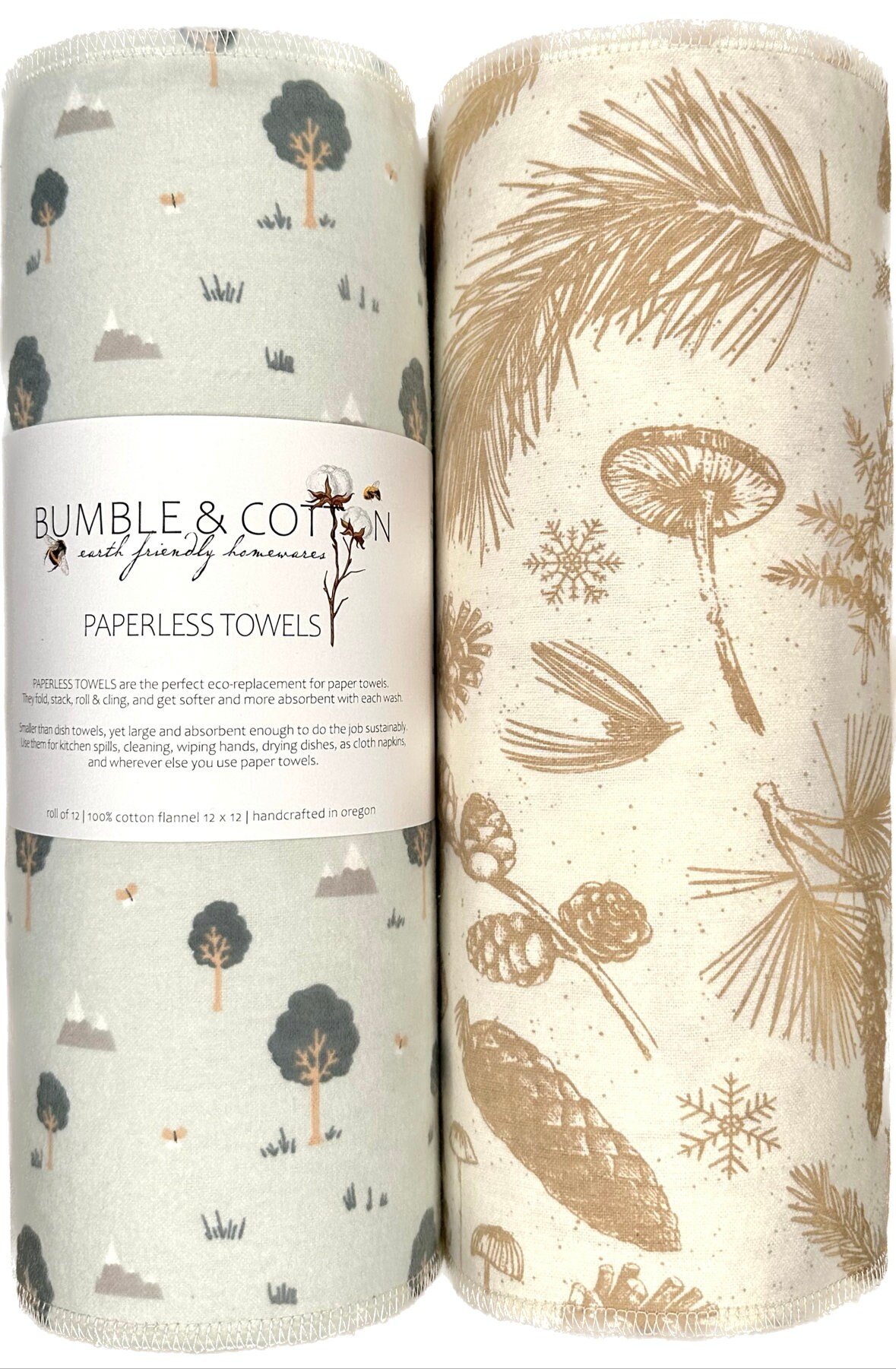 Nature Trio Paperless Towels || Unpaper Towels || Eco Kitchen Botanical Gift 12x12 Sheets