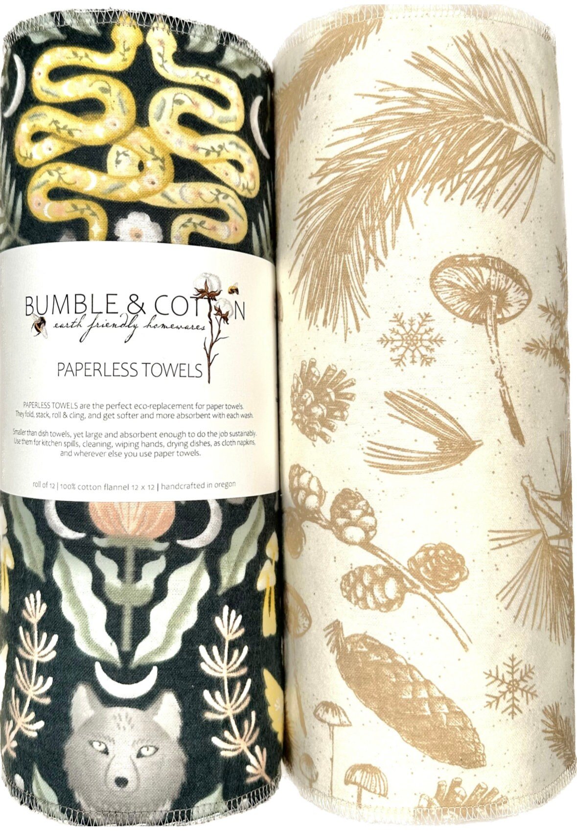 Nature Trio Paperless Towels || Unpaper Towels || Eco Kitchen Botanical Gift 12x12 Sheets