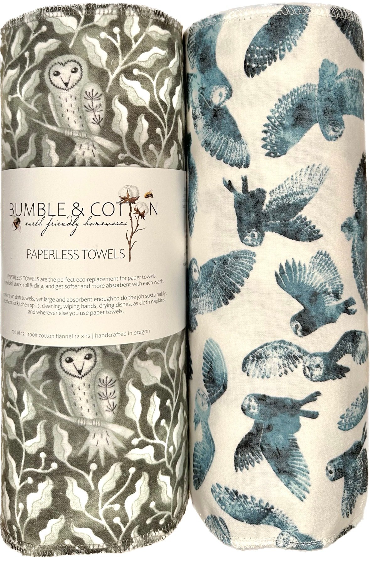 Owl Trio Paperless Towels || Unpaper Towels || Eco Kitchen Gift 12x12 Sheets