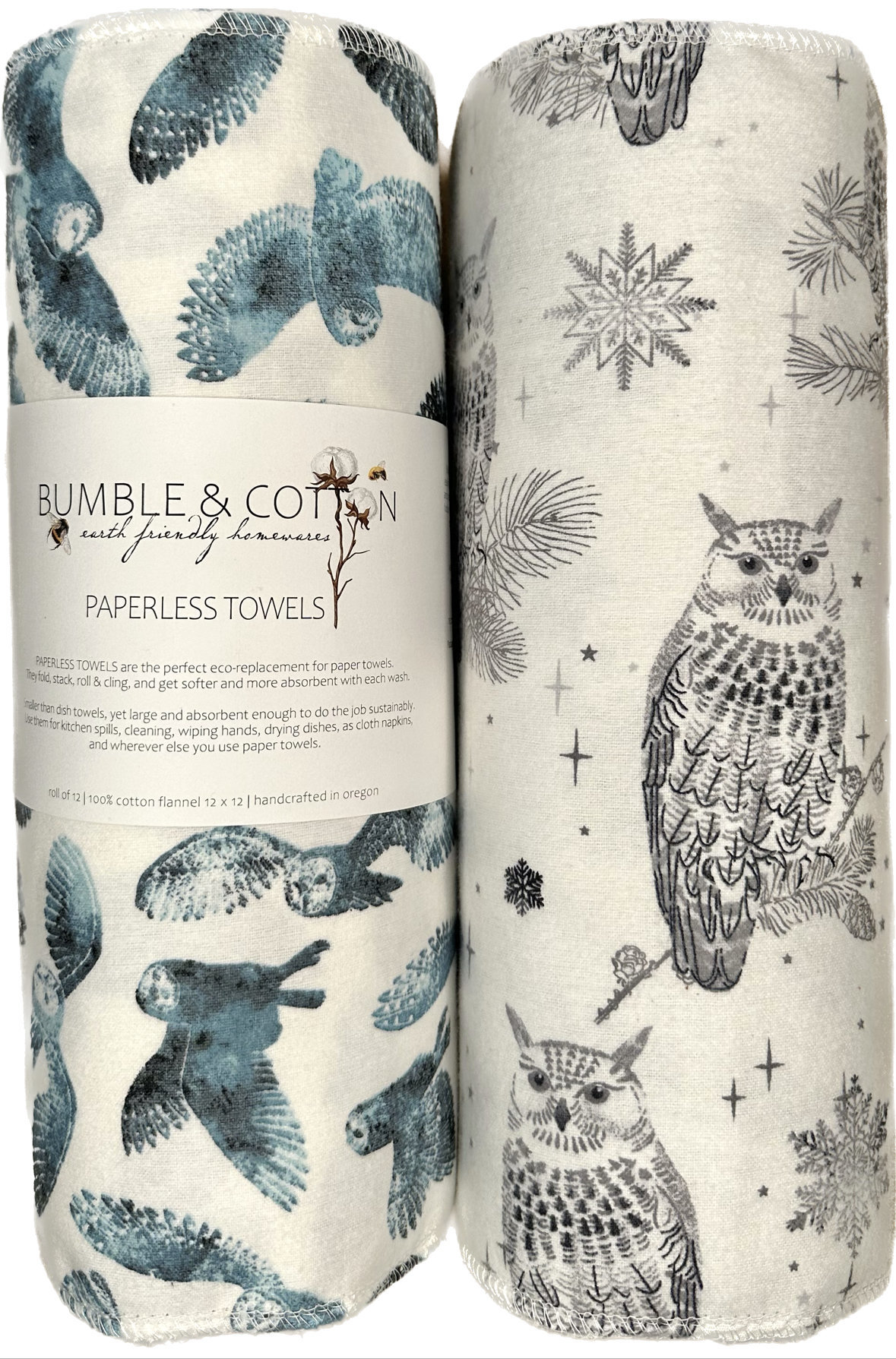 Owl Trio Paperless Towels || Unpaper Towels || Eco Kitchen Gift 12x12 Sheets