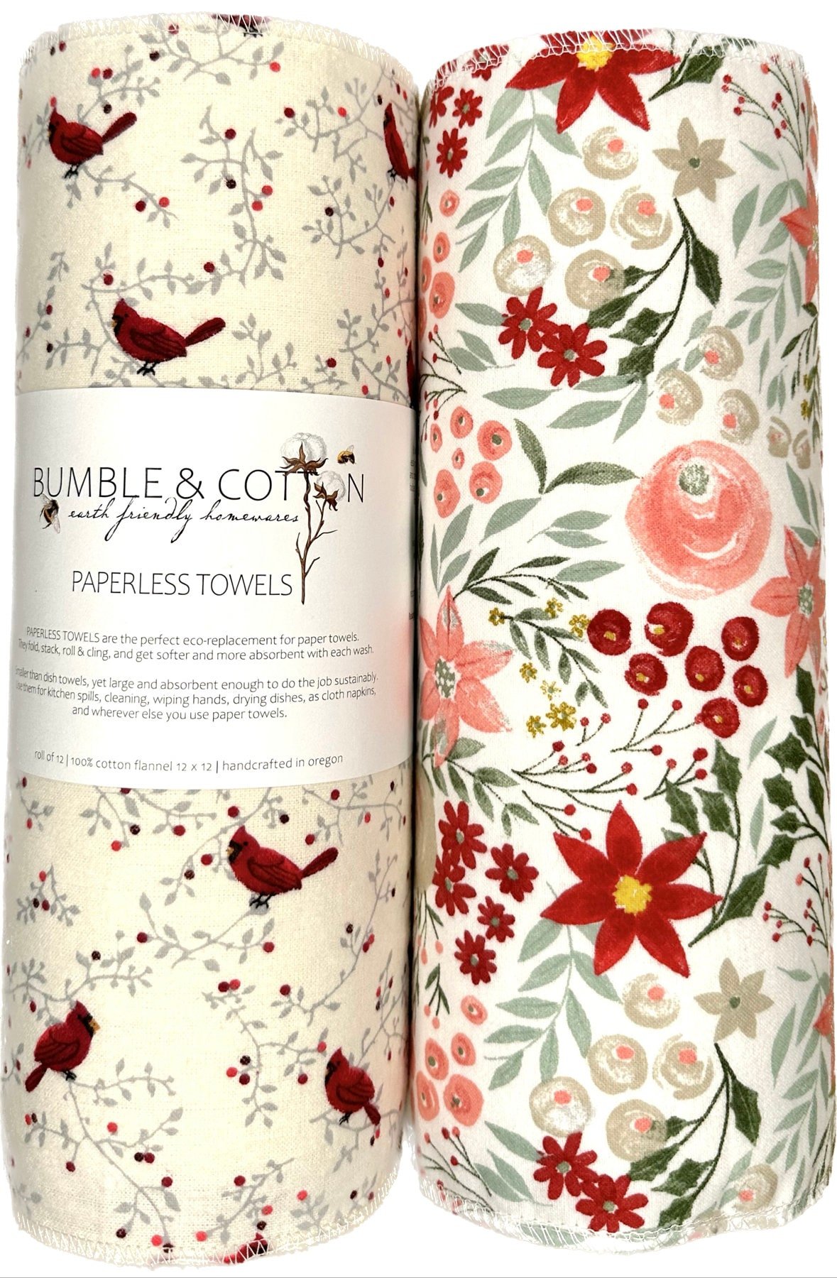 Winter Trio Paperless Towels || Unpaper Towels || Zero Waste Kitchen Gifts 12x12 Sheets