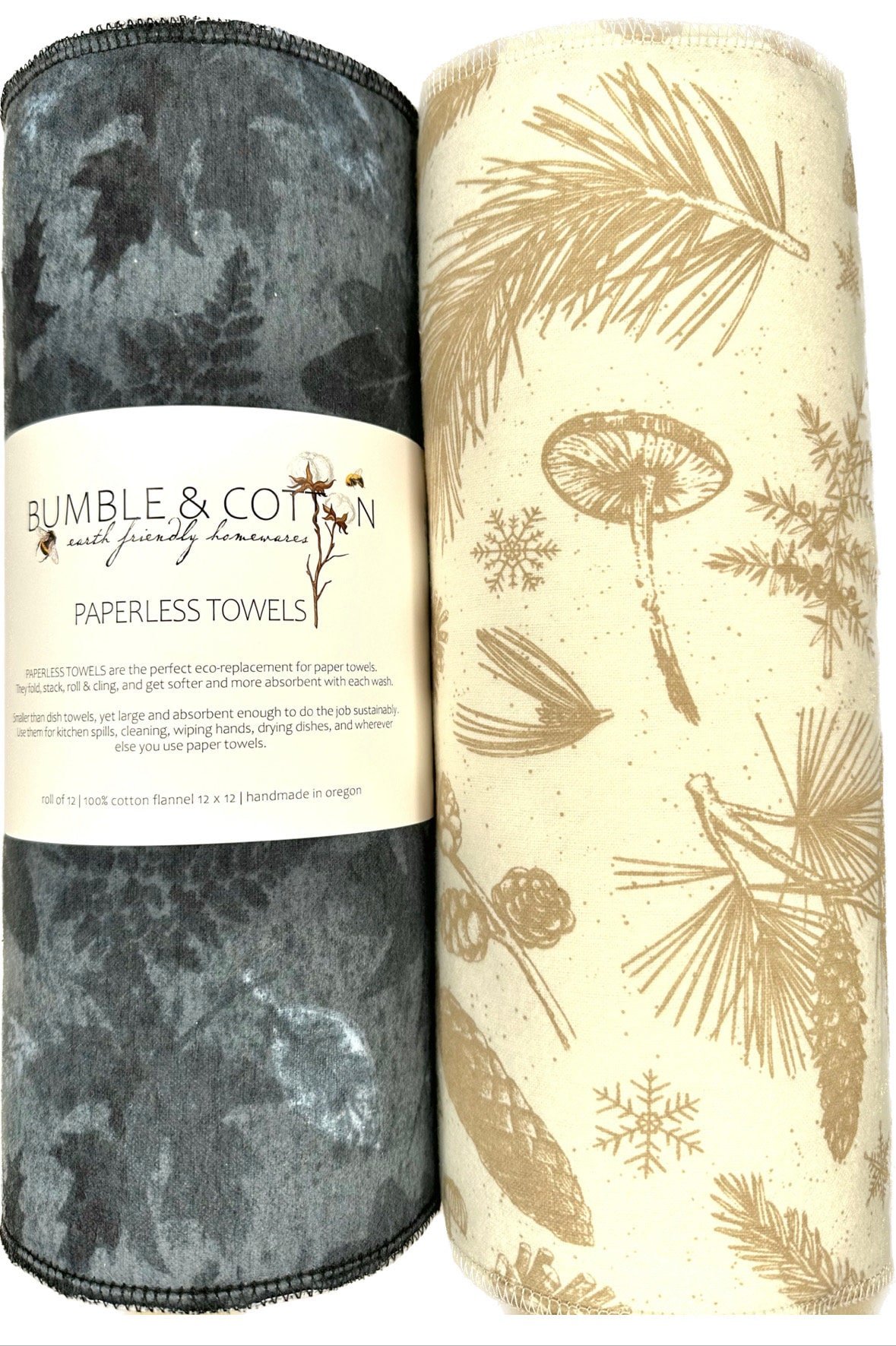 Mushroom Trio Paperless Towels || Mushrooms & Botanicals || Unpaper Towels || 12x12 Sheets