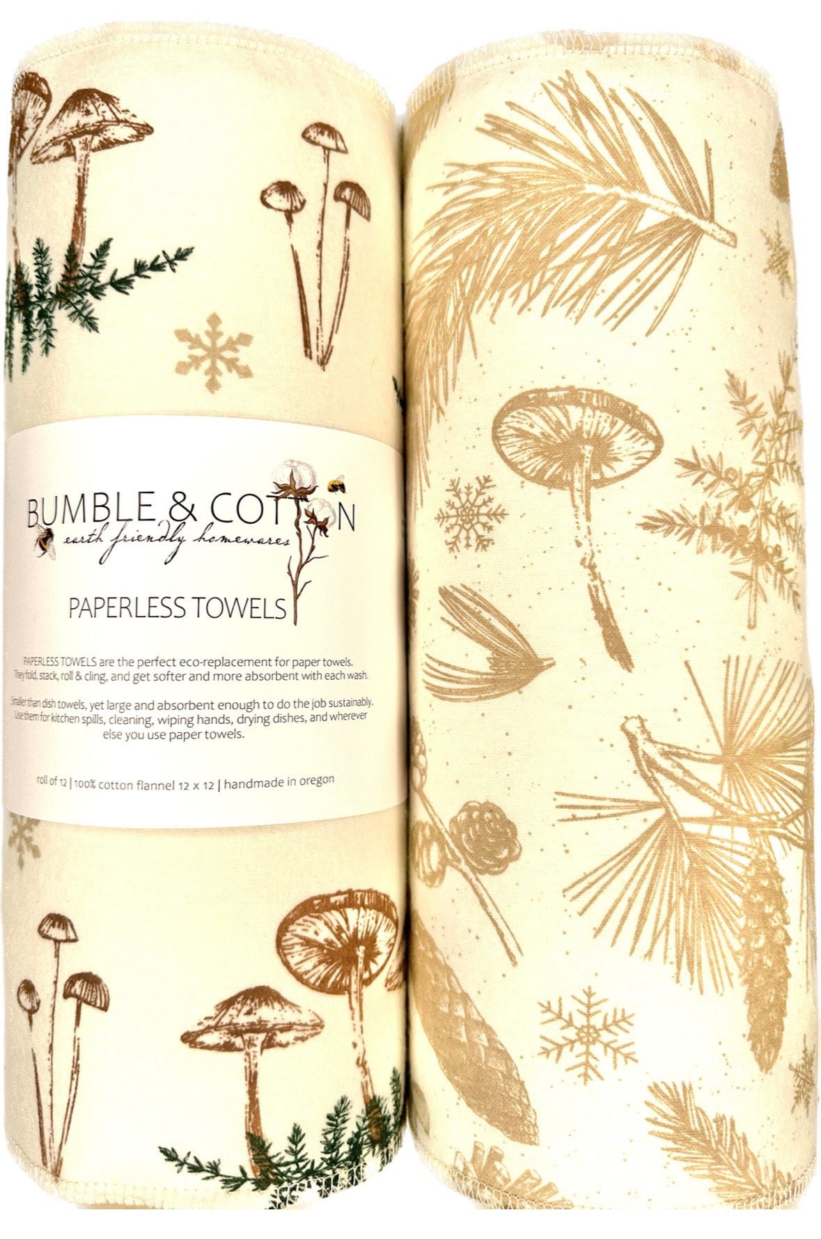 Mushroom Trio Paperless Towels || Mushrooms & Botanicals || Unpaper Towels || 12x12 Sheets || Eco-Friendly Gift