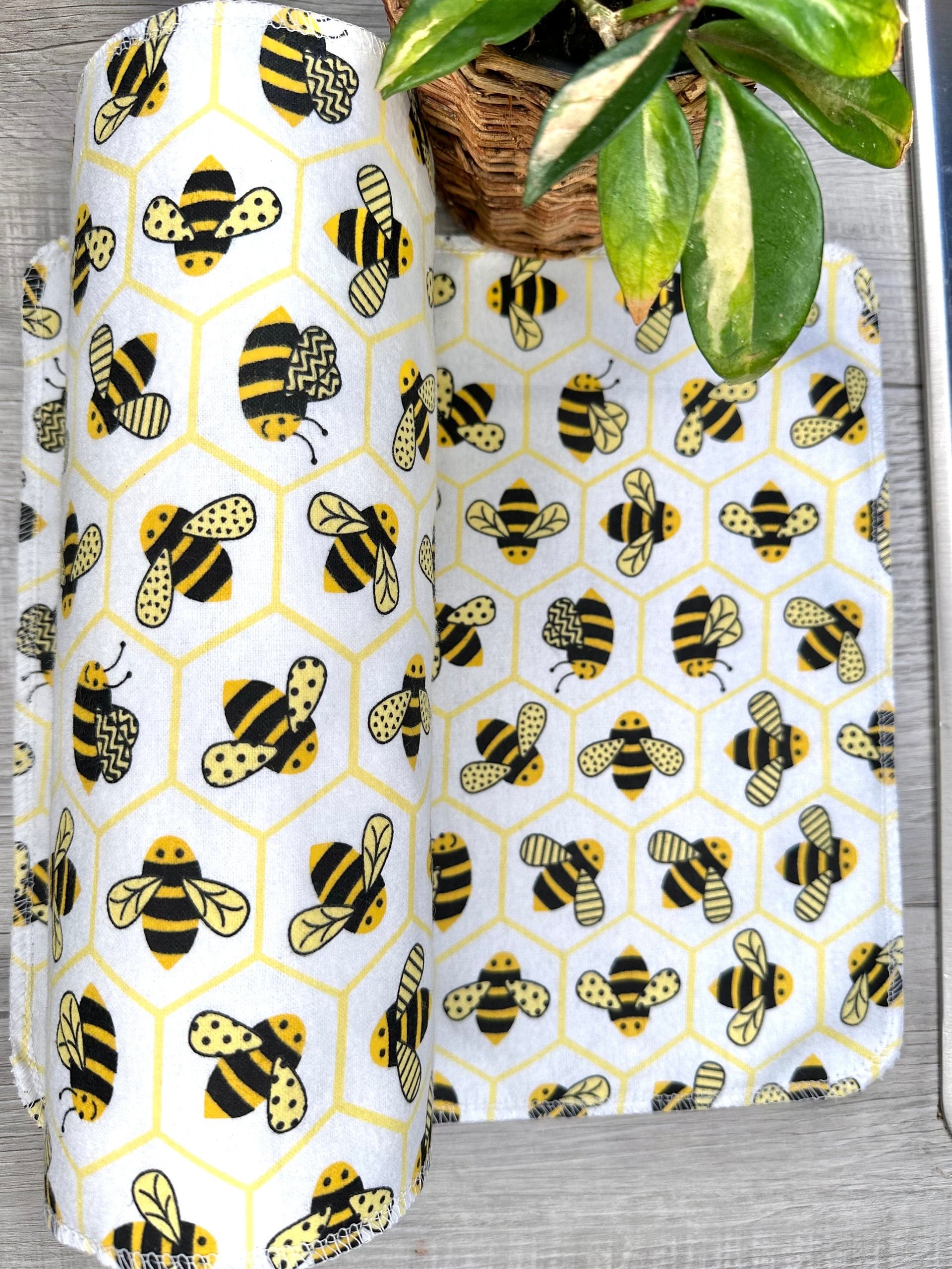 Bumblebees on white Paperless Towels || 6 or 12 Unpaper Towels 12x12 || Eco Sustainable Kitchen Goods