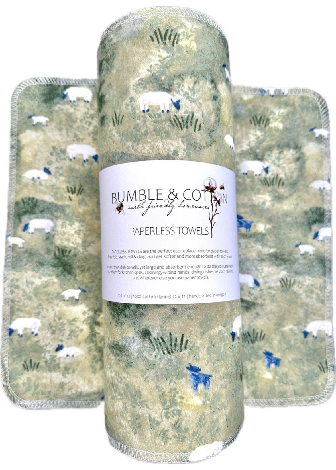 Sheep Paperless Towels || Unpaper Towels || Zero-Waste Eco Kitchen Gift 12x12 Sheets