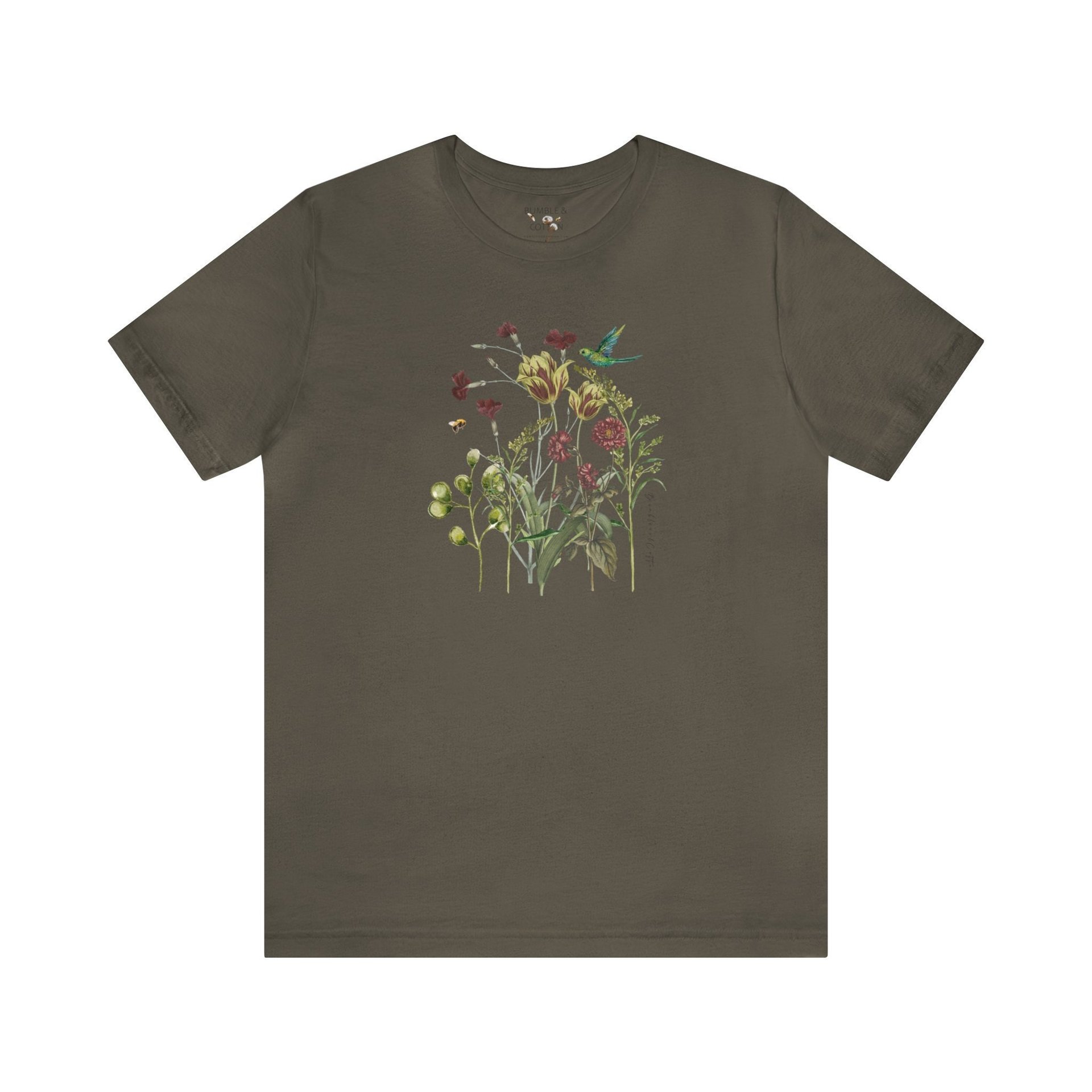 Botanical Hummingbird T-Shirt || Botanics and Bird Lover Tee Shirt || ECO Gender Neutral T-shirt