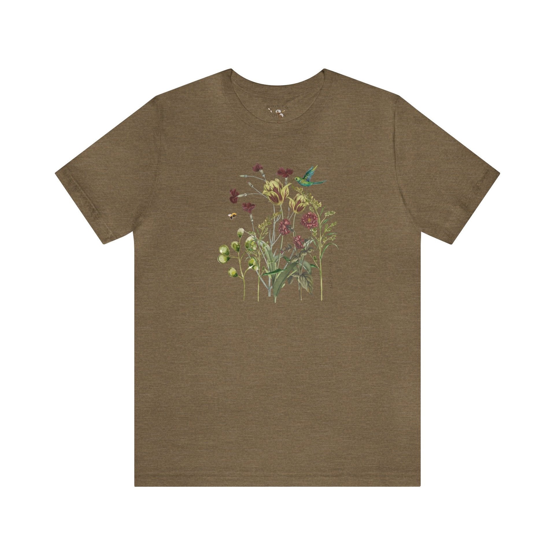 Botanical Hummingbird T-Shirt || Botanics and Bird Lover Tee Shirt || ECO Gender Neutral T-shirt