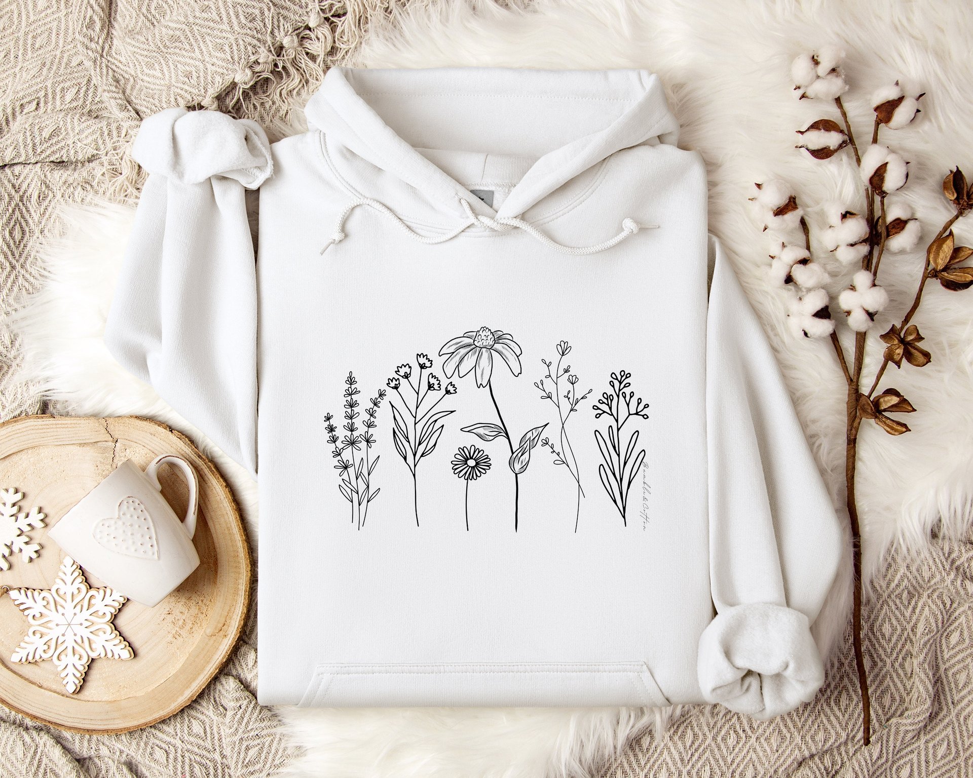 Flower Line Hoodie || Wildflower Hoodie || Wildflower Hooded Sweatshirt