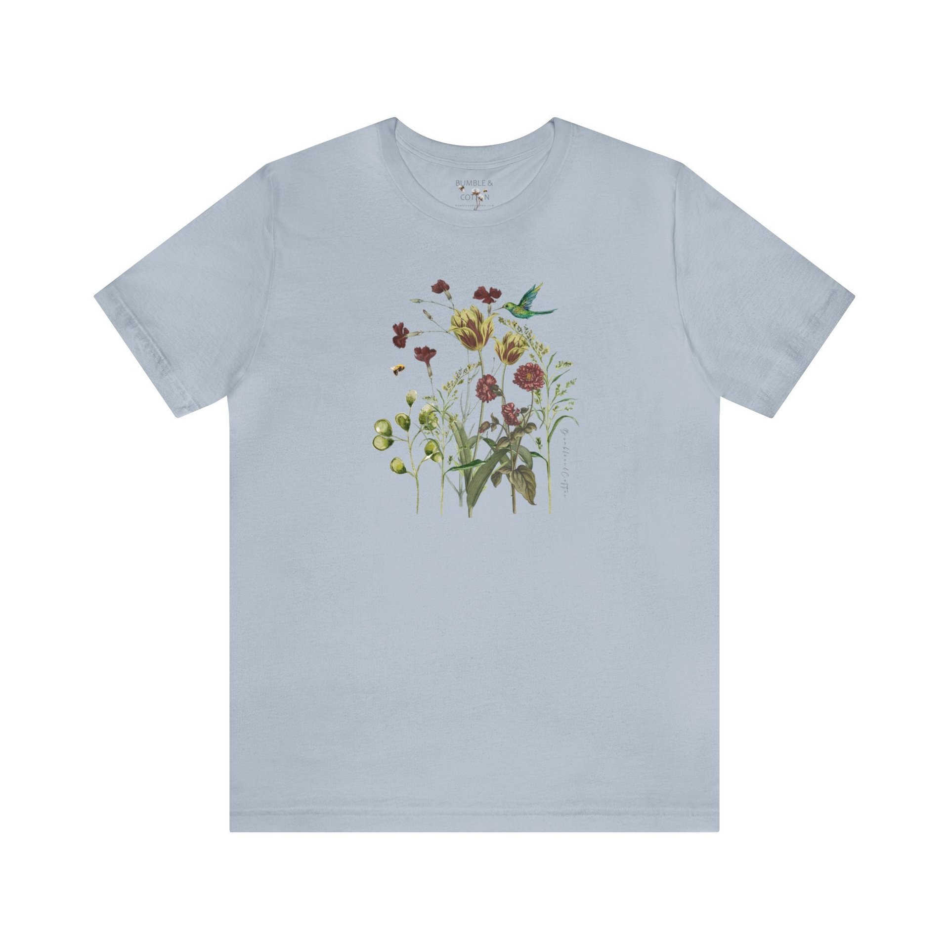 Botanical Hummingbird T-Shirt || Botanics and Bird Lover Tee Shirt || ECO Gender Neutral T-shirt