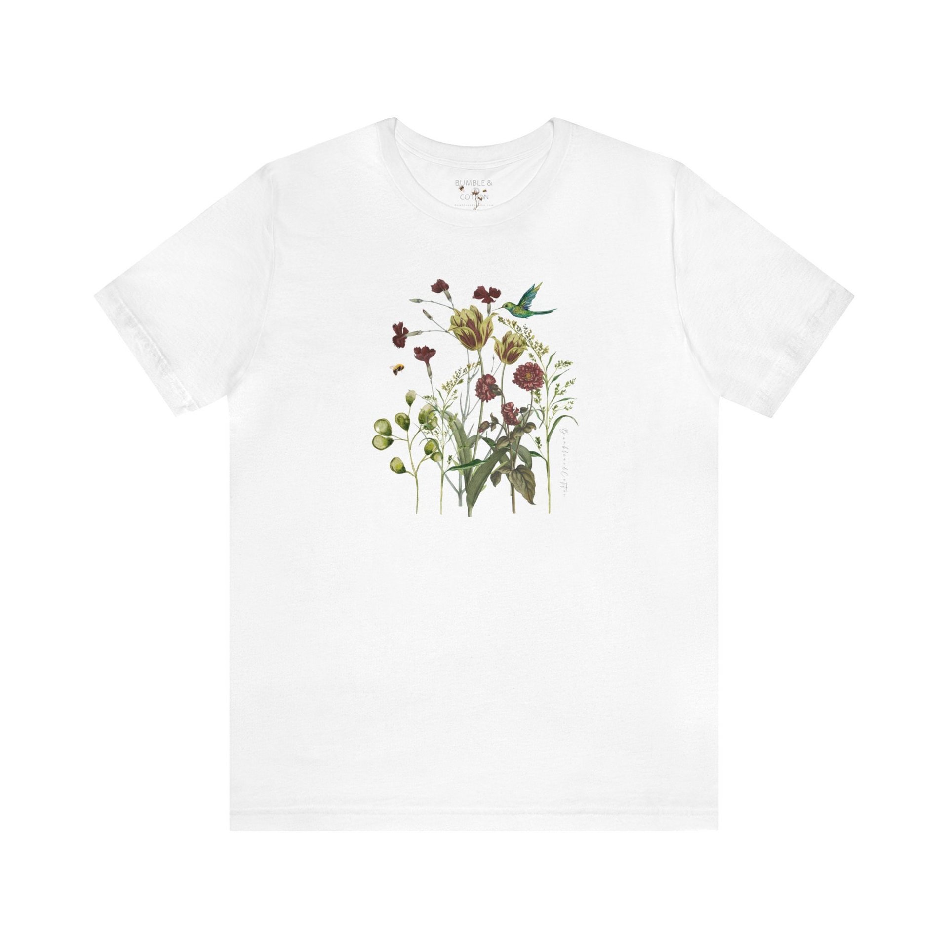 Botanical Hummingbird T-Shirt || Botanics and Bird Lover Tee Shirt || ECO Gender Neutral T-shirt