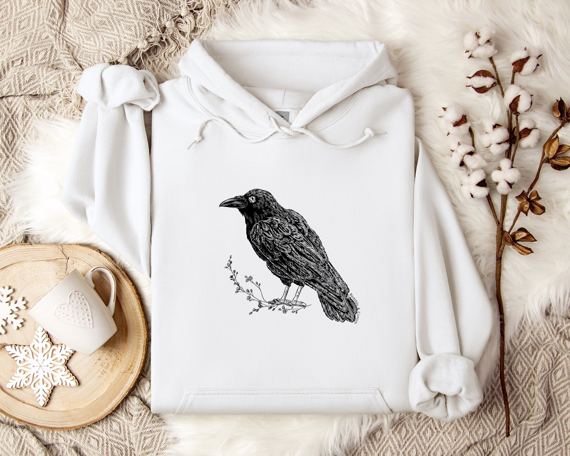 Raven Hoodie || Raven Crow Hooded Sweatshirt || Eco Hoodie || Wildlife Hoodie Gender Neutral Gift