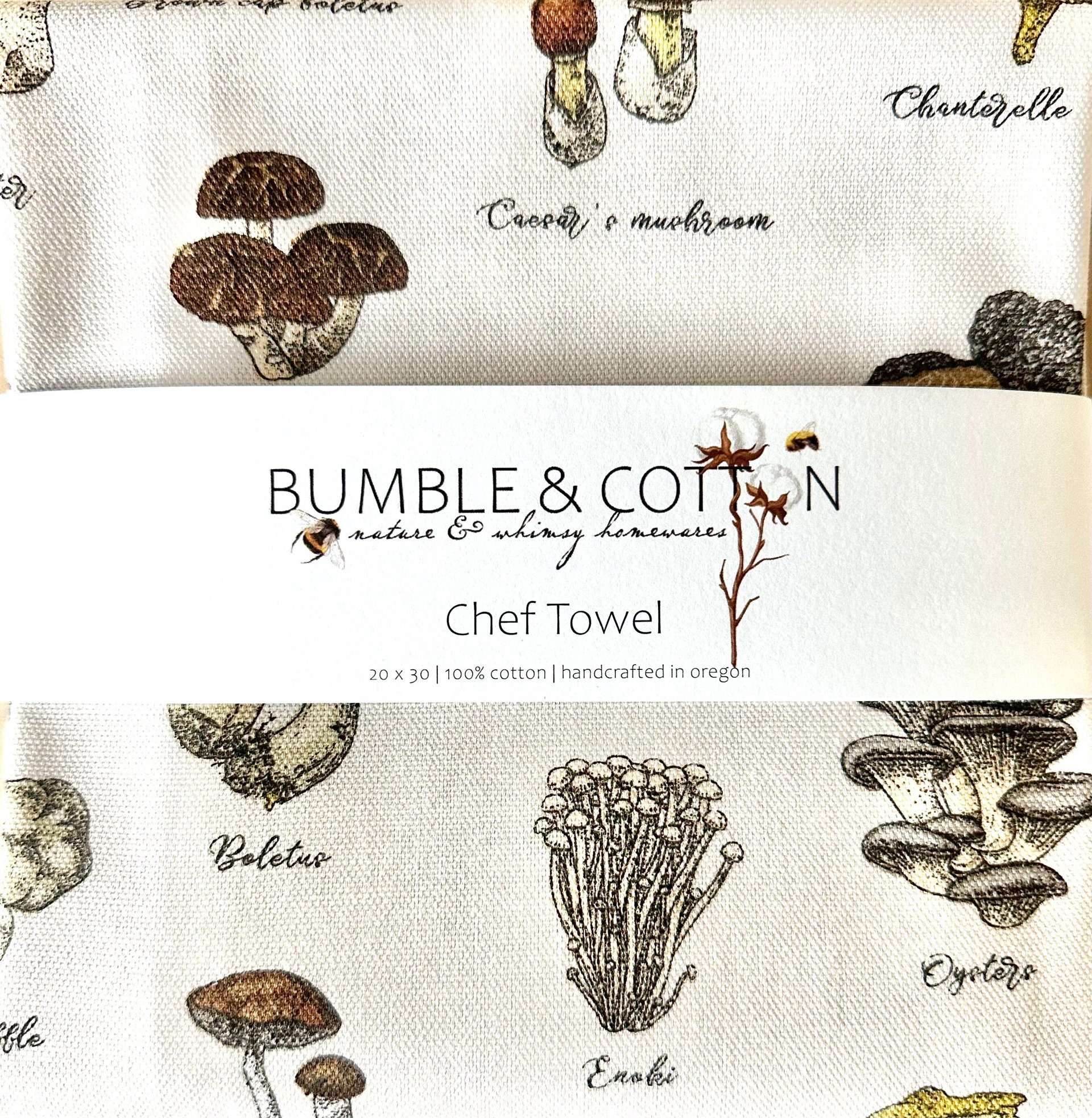 Wild Mushroom Illustrations Chef Towel || Nature Inspired Kitchen Towel