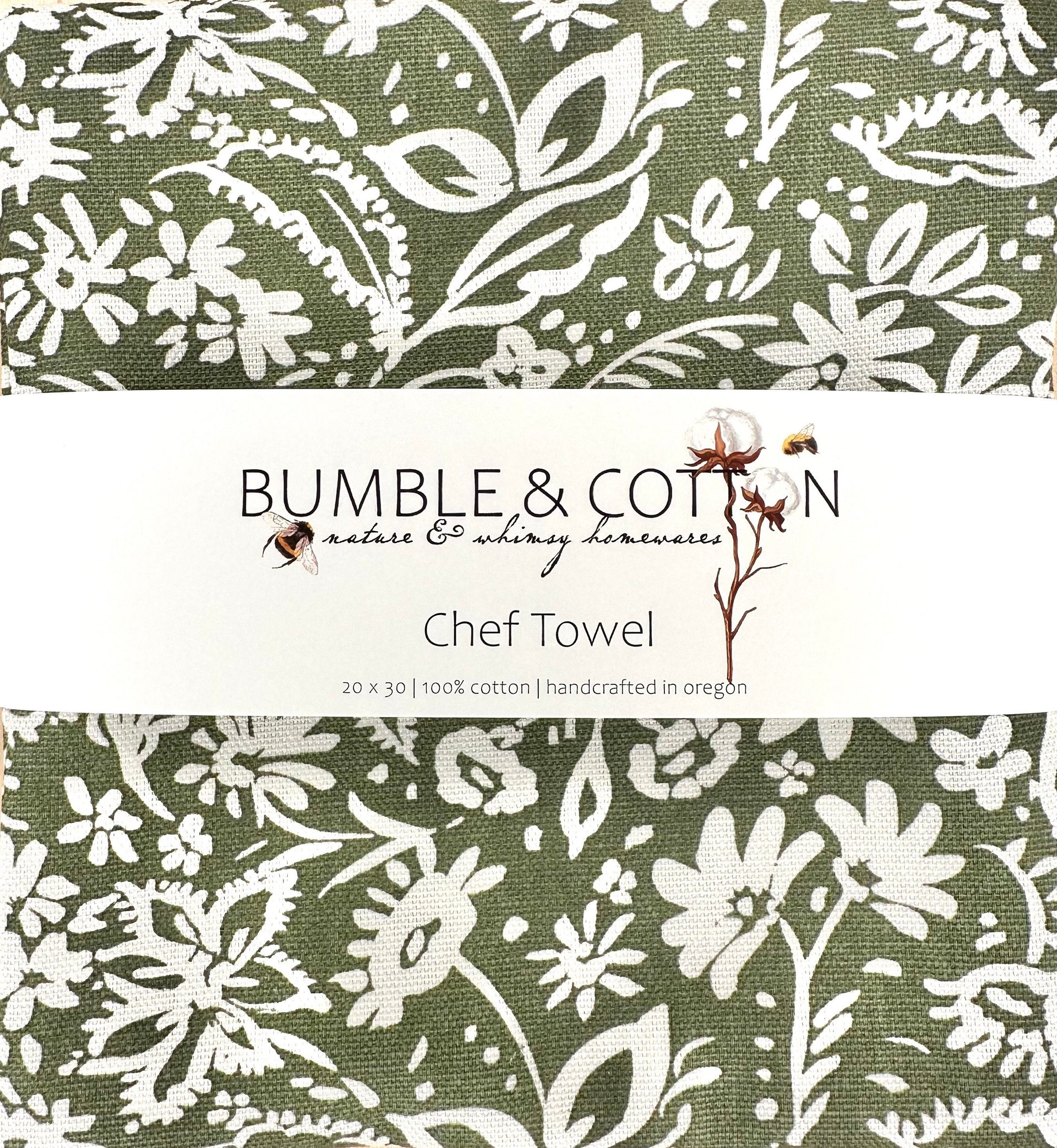 Green & White Floral Chef Towel || Nature Inspired Kitchen Towel